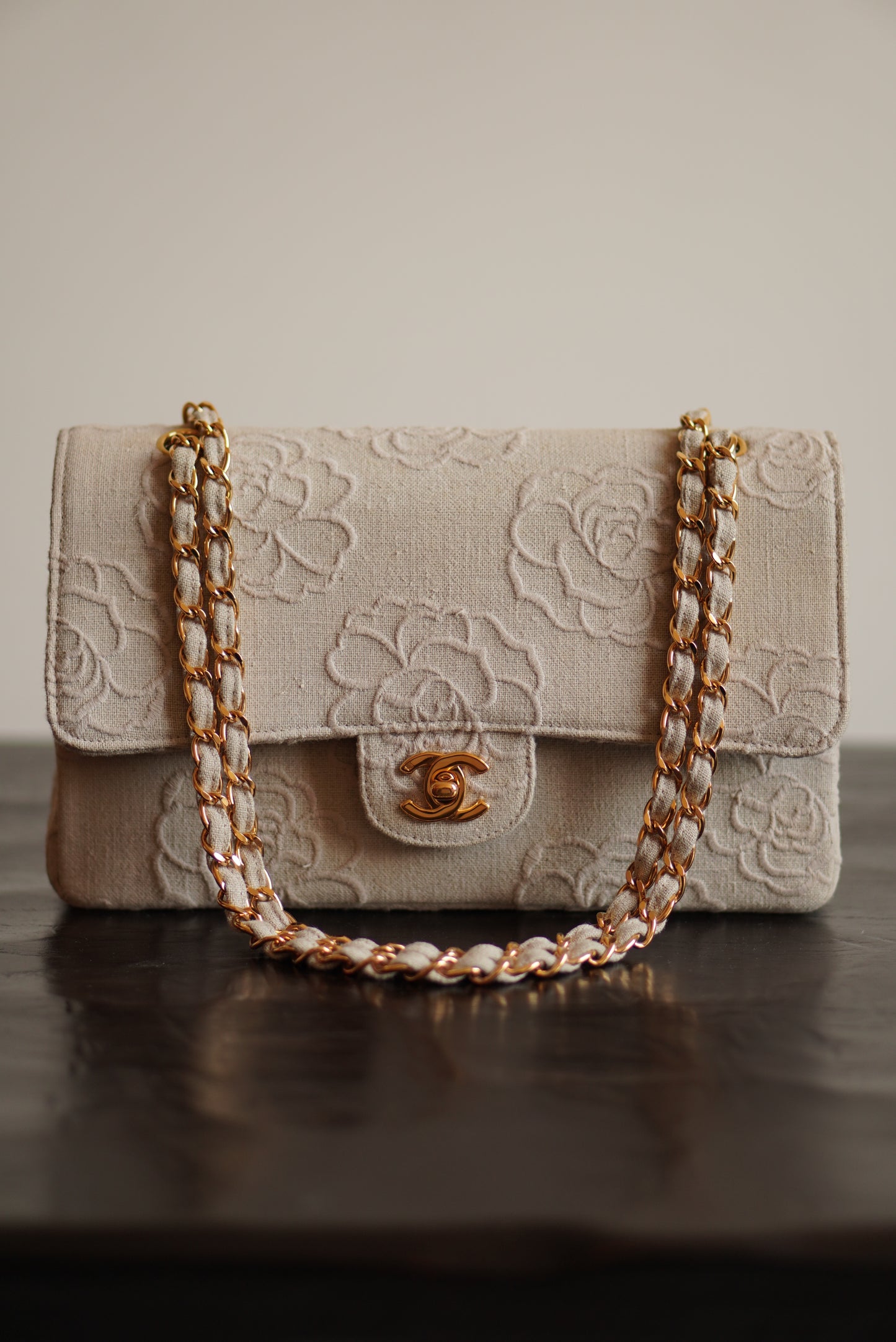 CHANEL CLASSIC CAMELLIA MEDIUM DOUBLE FLAP