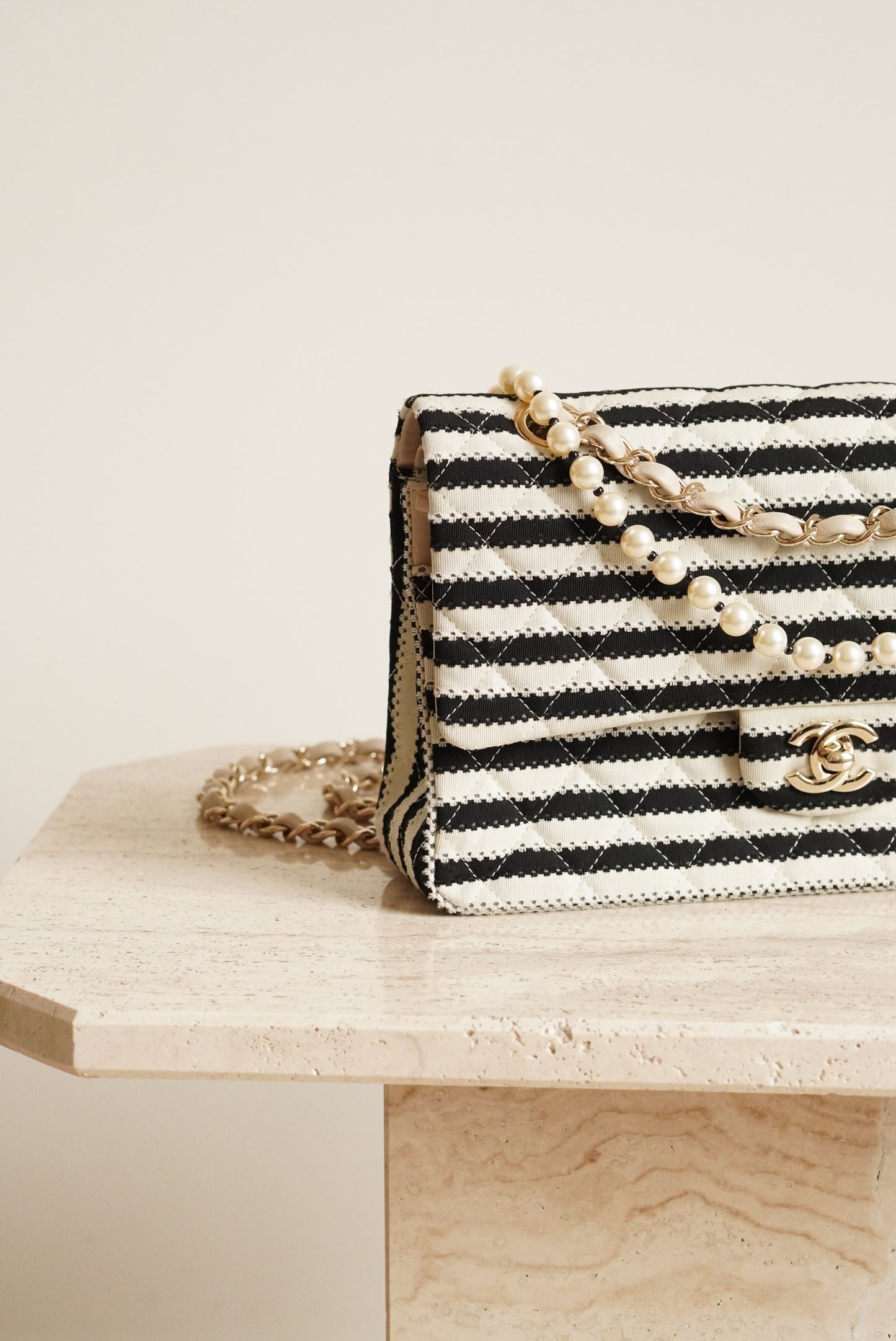 CHANEL CLASSIC COCO SAILOR MEDIUM DOUBLE FLAP | BLACK STRIPED