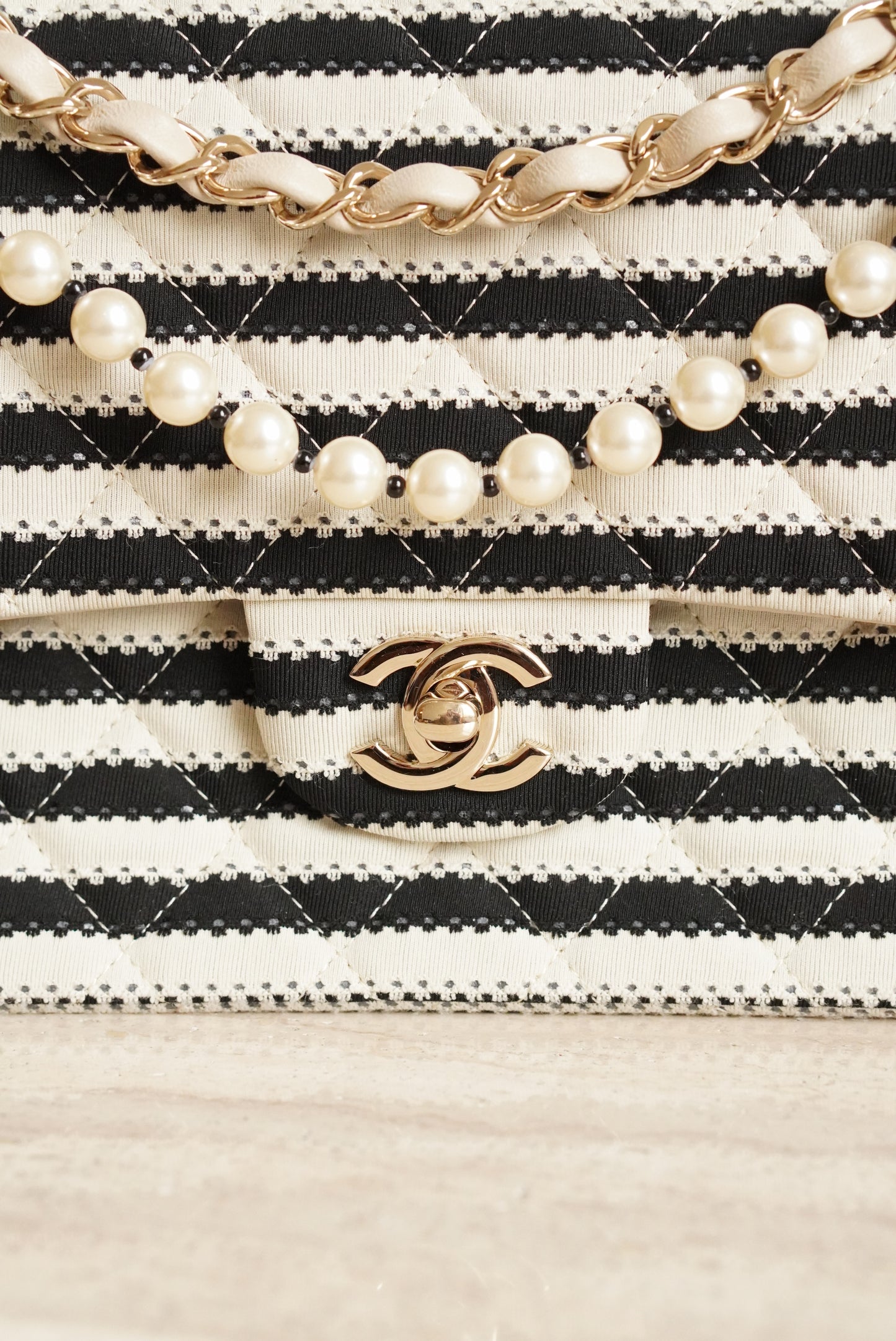 CHANEL CLASSIC COCO SAILOR MEDIUM DOUBLE FLAP | BLACK STRIPED