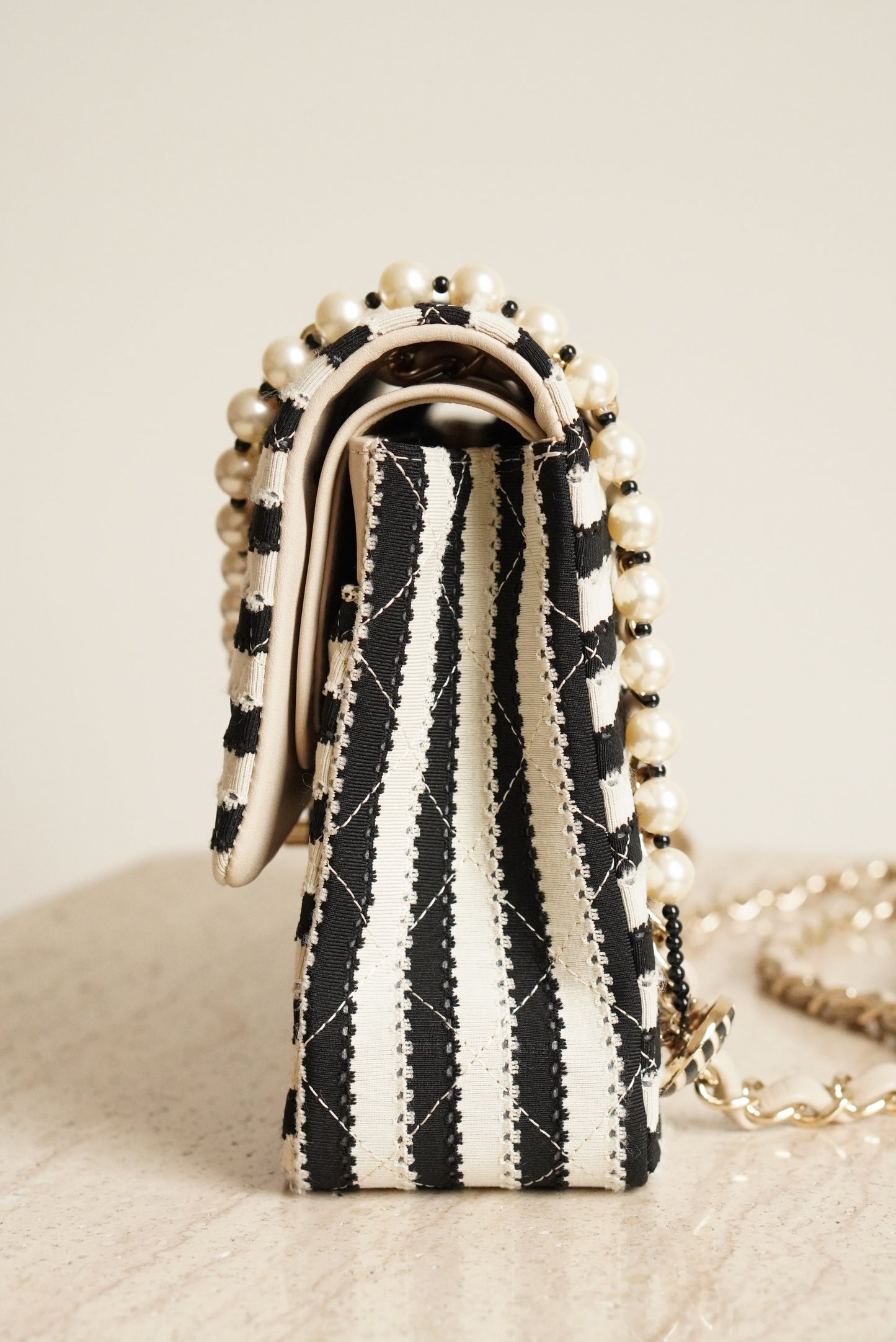 CHANEL CLASSIC COCO SAILOR MEDIUM DOUBLE FLAP | BLACK STRIPED