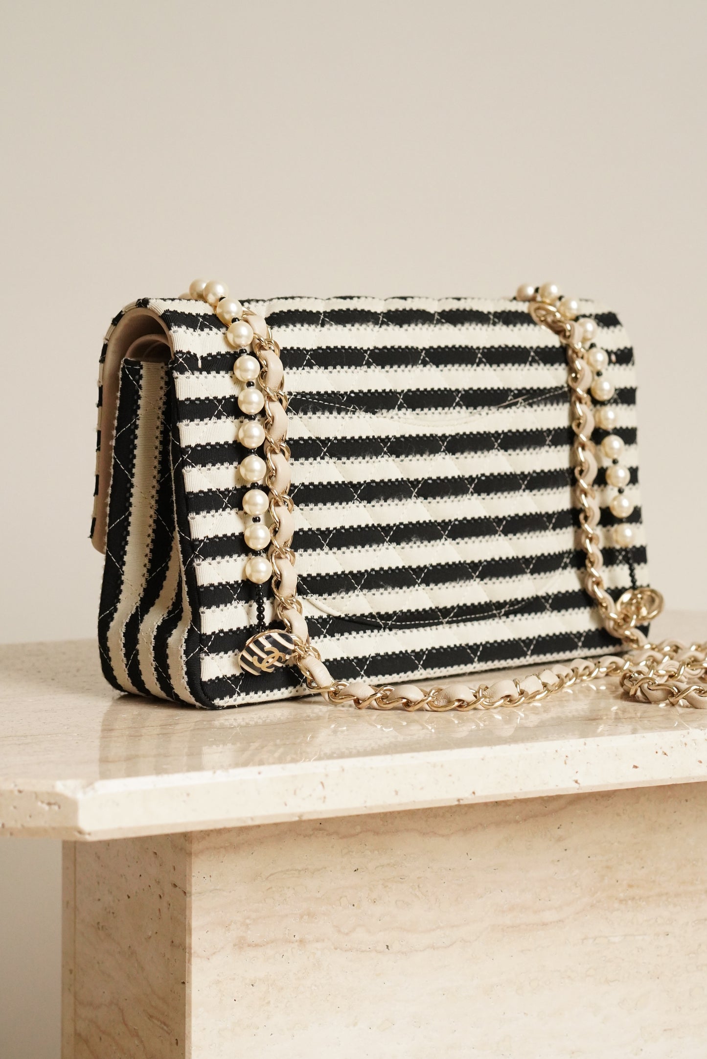 CHANEL CLASSIC COCO SAILOR MEDIUM DOUBLE FLAP | BLACK STRIPED