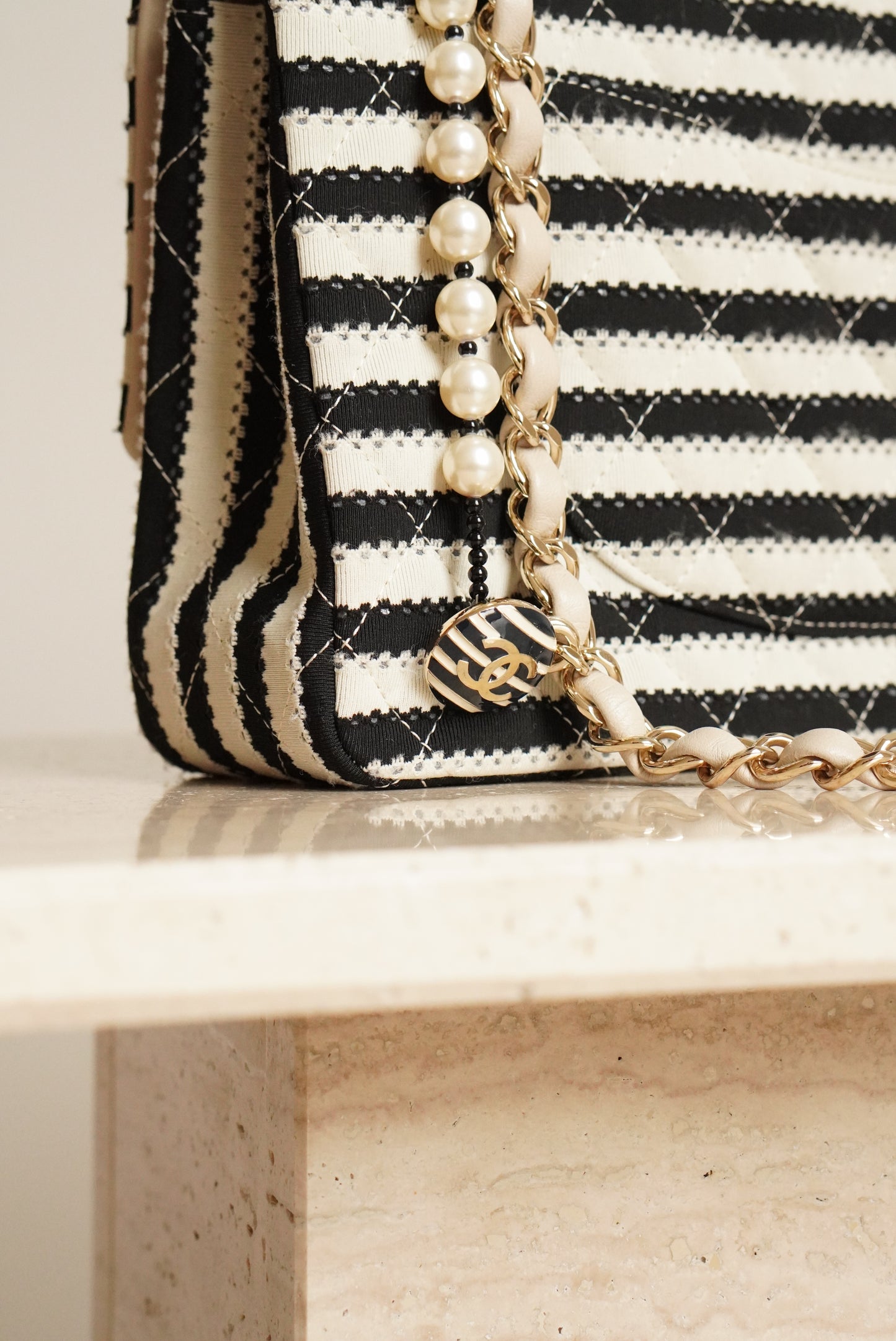 CHANEL CLASSIC COCO SAILOR MEDIUM DOUBLE FLAP | BLACK STRIPED
