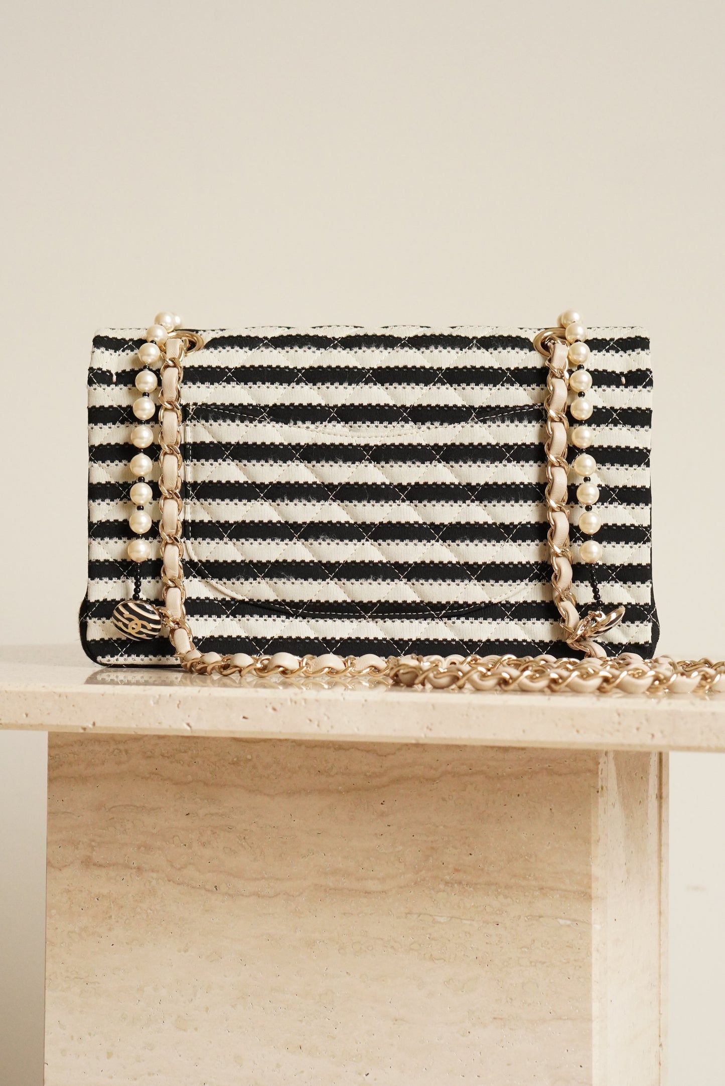 CHANEL CLASSIC COCO SAILOR MEDIUM DOUBLE FLAP | BLACK STRIPED