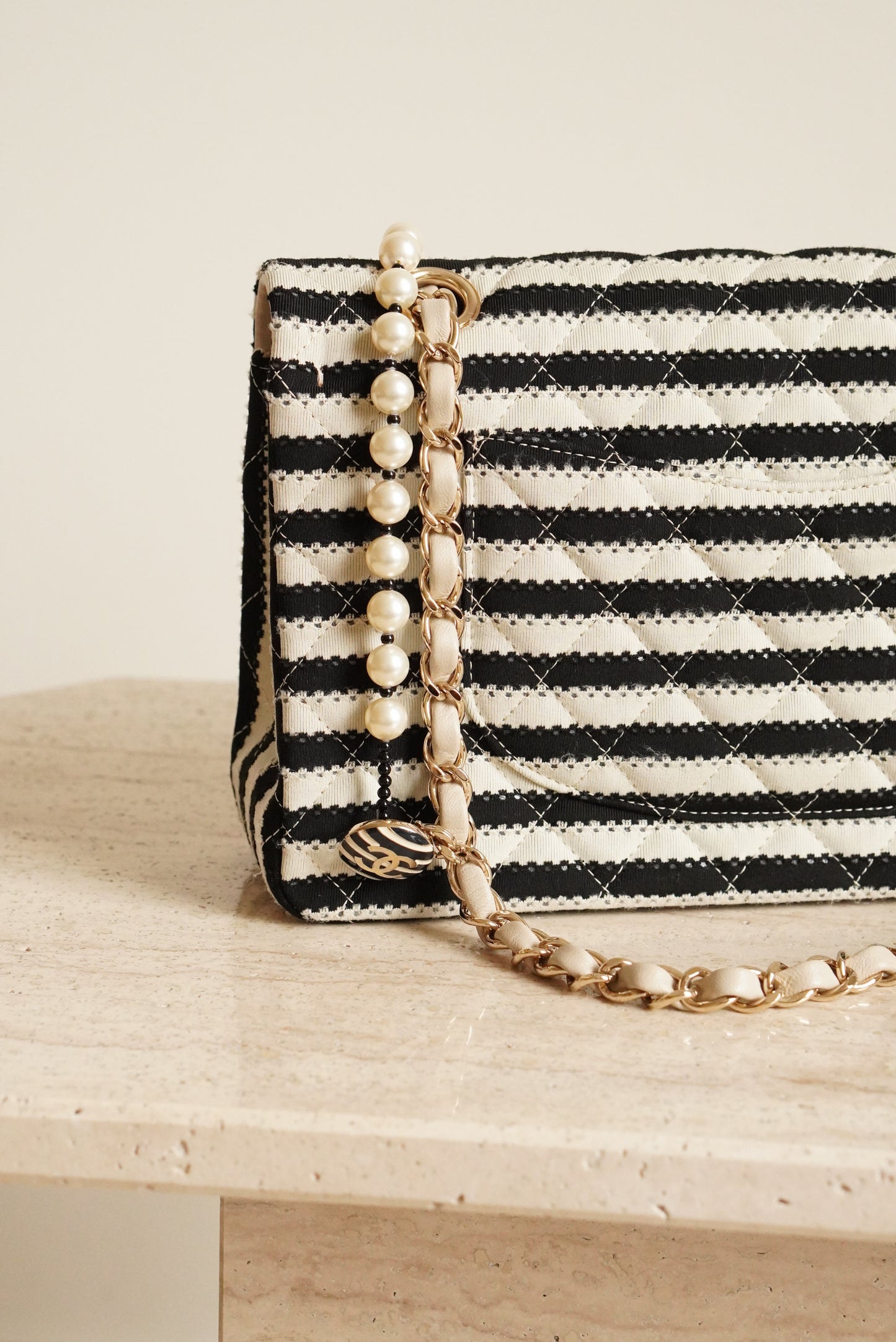 CHANEL CLASSIC COCO SAILOR MEDIUM DOUBLE FLAP | BLACK STRIPED