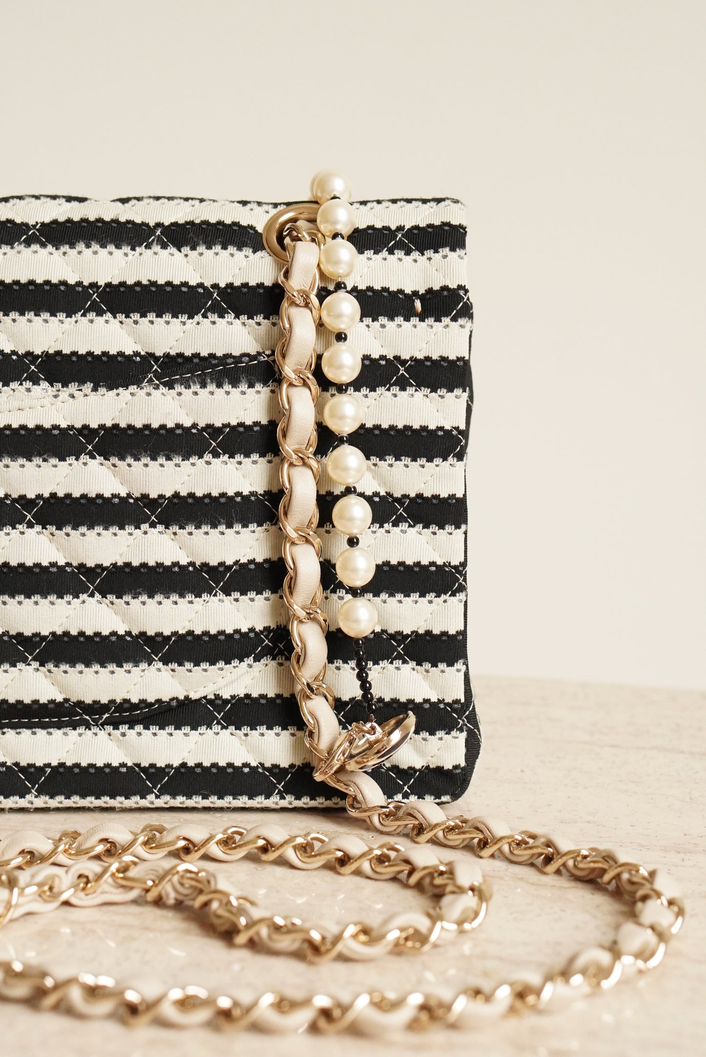 CHANEL CLASSIC COCO SAILOR MEDIUM DOUBLE FLAP | BLACK STRIPED