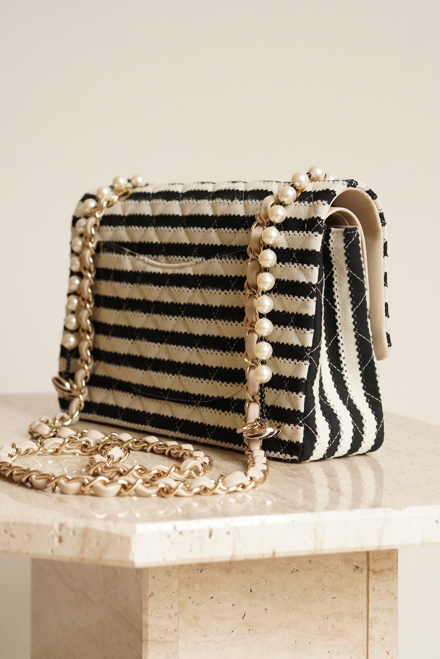 CHANEL CLASSIC COCO SAILOR MEDIUM DOUBLE FLAP | BLACK STRIPED