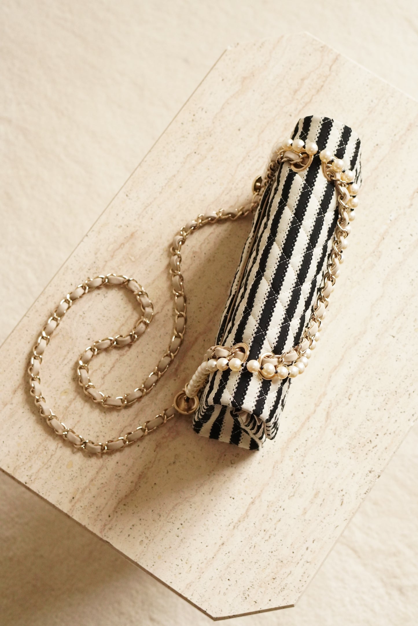 CHANEL CLASSIC COCO SAILOR MEDIUM DOUBLE FLAP | BLACK STRIPED