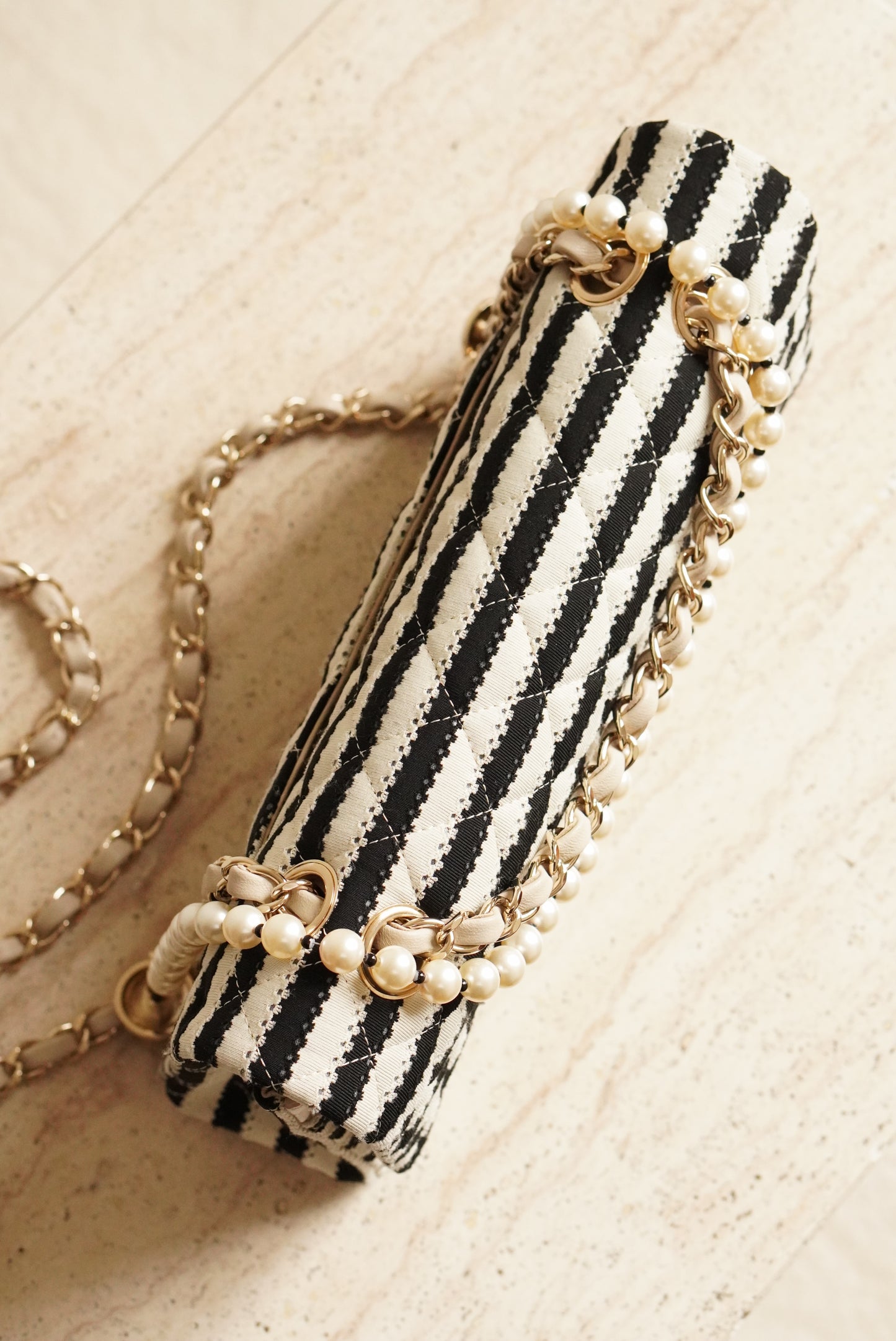 CHANEL CLASSIC COCO SAILOR MEDIUM DOUBLE FLAP | BLACK STRIPED