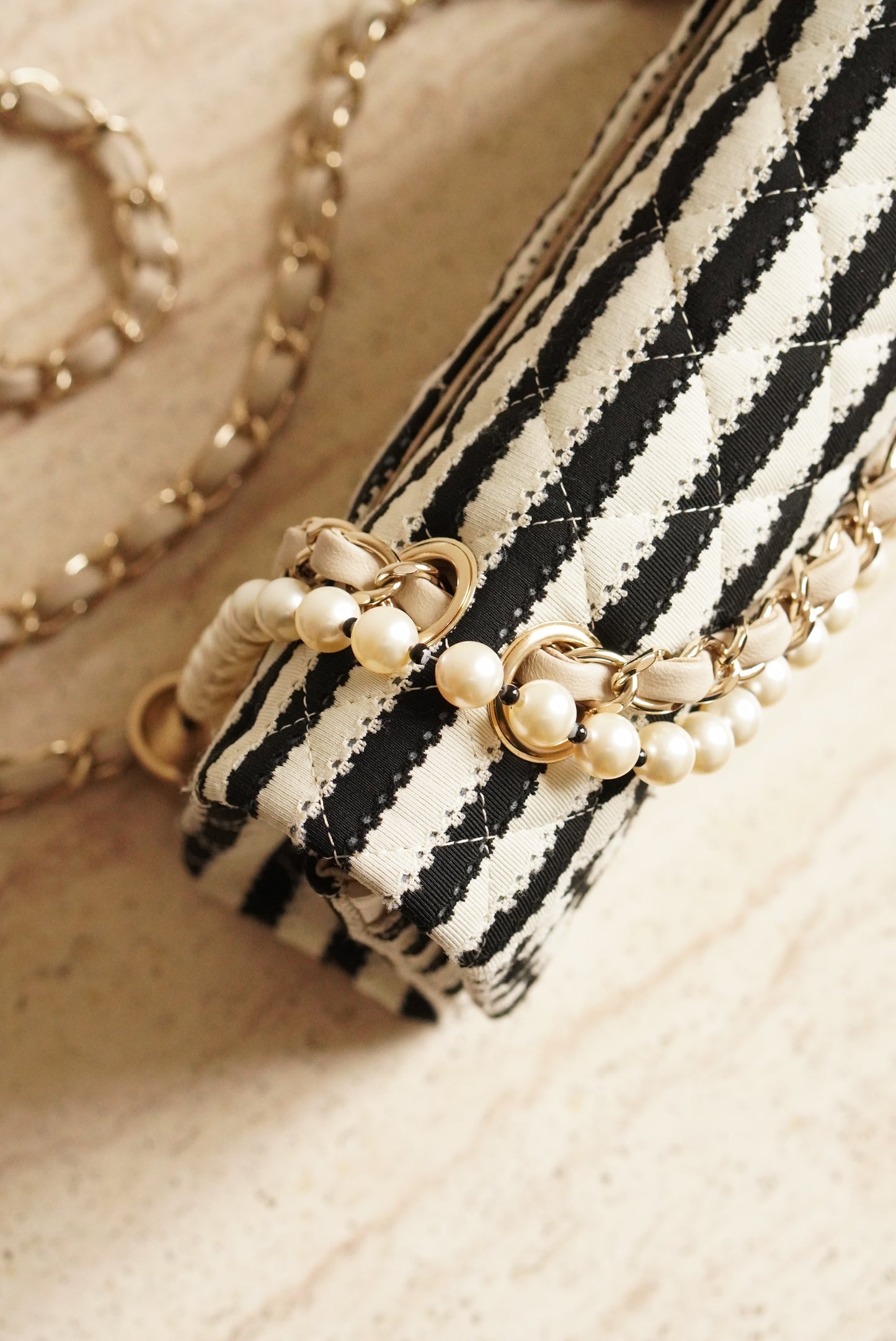 CHANEL CLASSIC COCO SAILOR MEDIUM DOUBLE FLAP | BLACK STRIPED