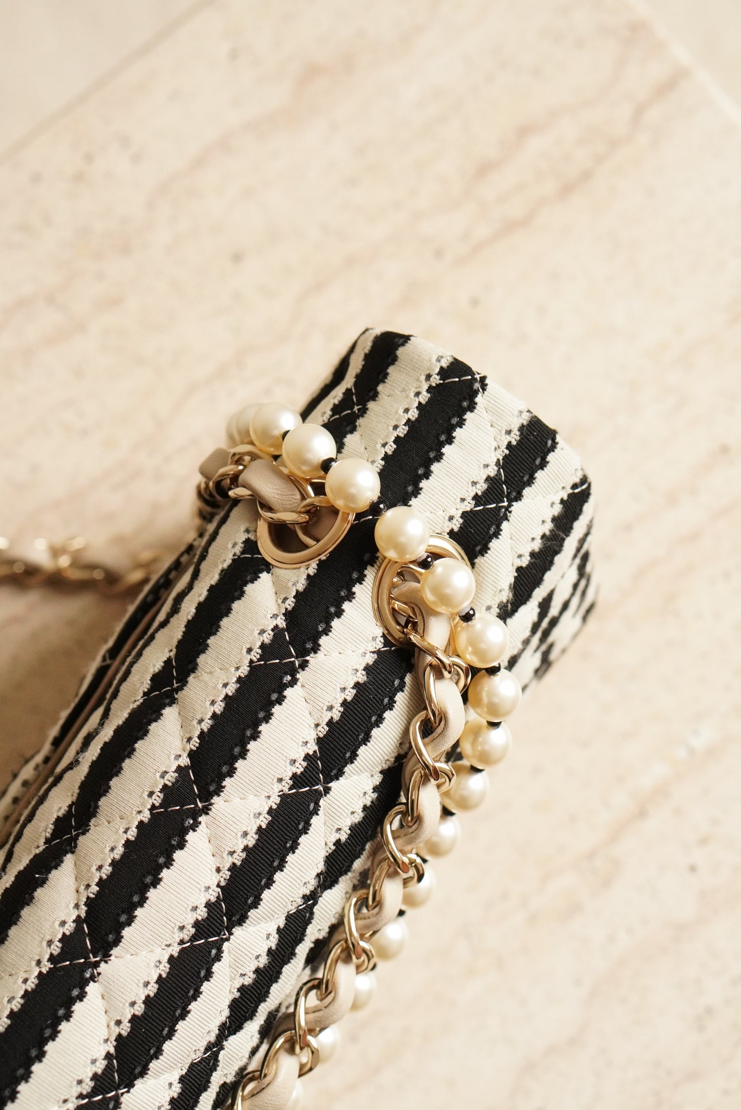 CHANEL CLASSIC COCO SAILOR MEDIUM DOUBLE FLAP | BLACK STRIPED