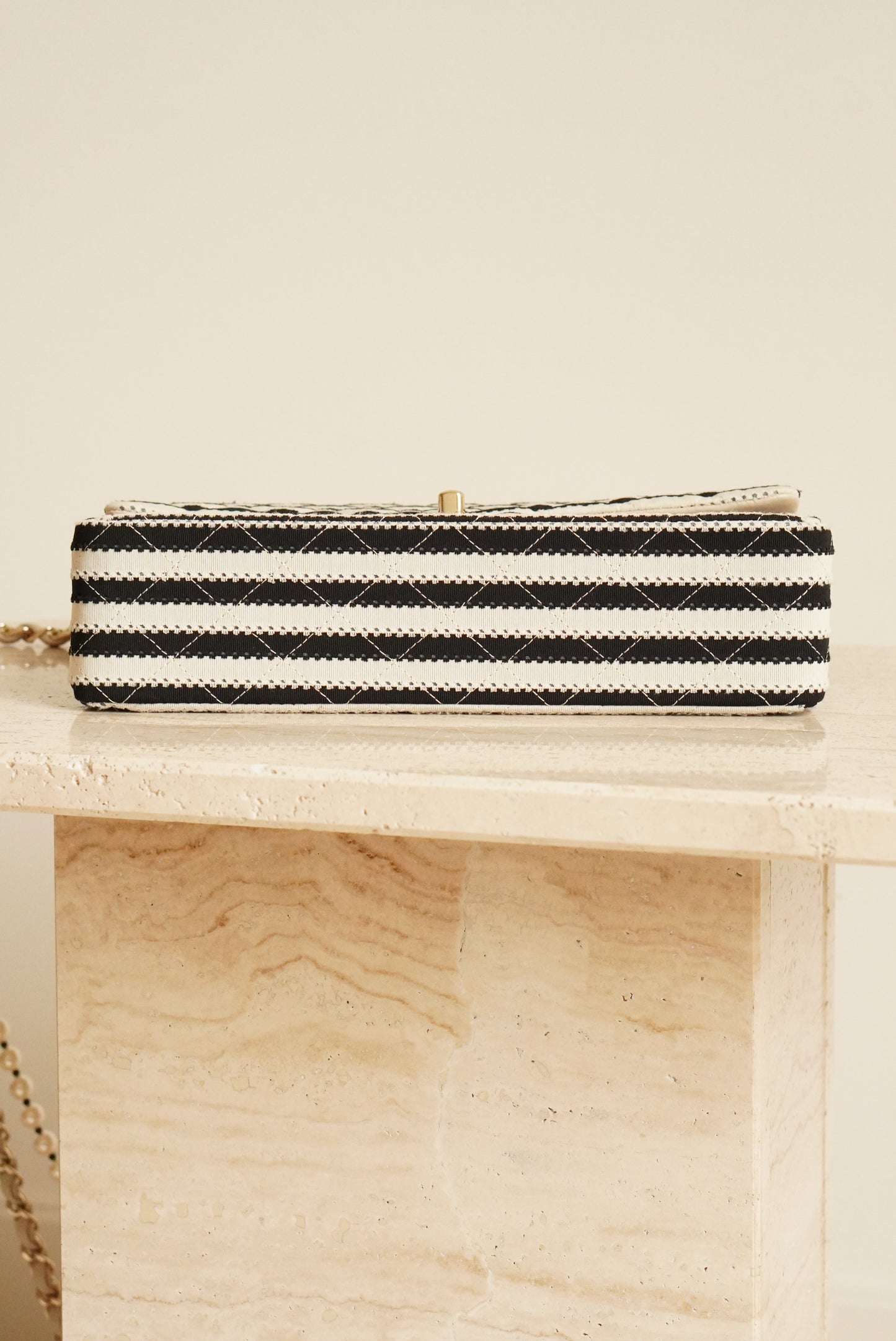CHANEL CLASSIC COCO SAILOR MEDIUM DOUBLE FLAP | BLACK STRIPED