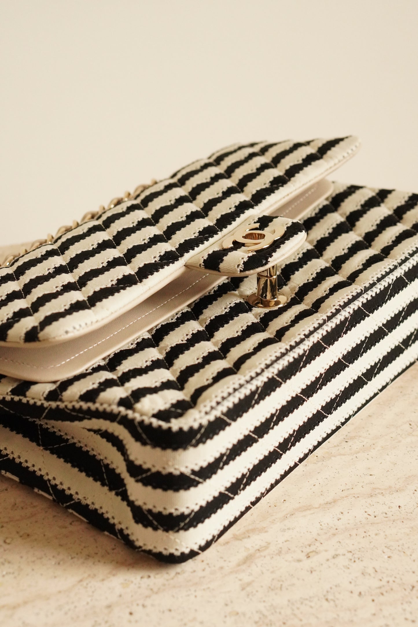 CHANEL CLASSIC COCO SAILOR MEDIUM DOUBLE FLAP | BLACK STRIPED