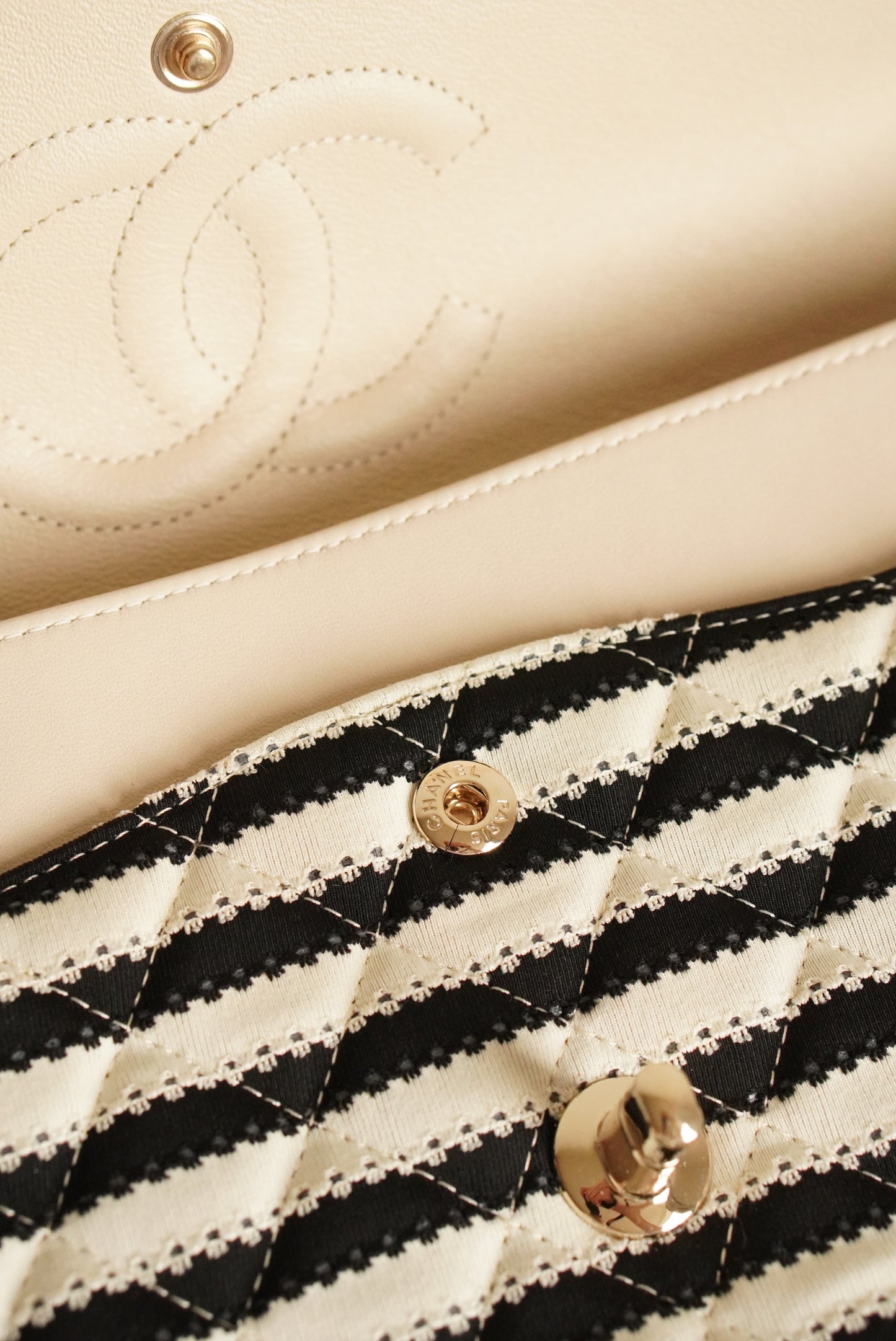 CHANEL CLASSIC COCO SAILOR MEDIUM DOUBLE FLAP | BLACK STRIPED