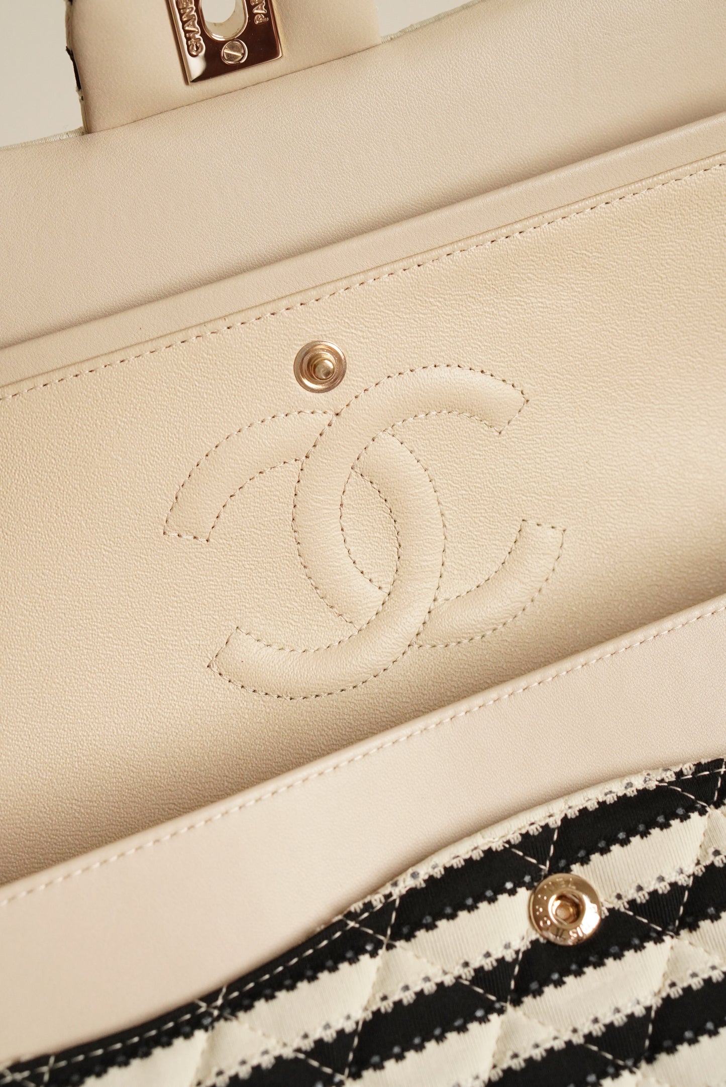 CHANEL CLASSIC COCO SAILOR MEDIUM DOUBLE FLAP | BLACK STRIPED