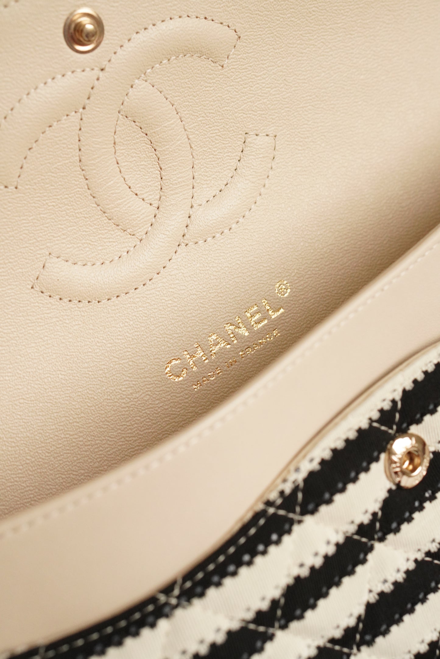 CHANEL CLASSIC COCO SAILOR MEDIUM DOUBLE FLAP | BLACK STRIPED