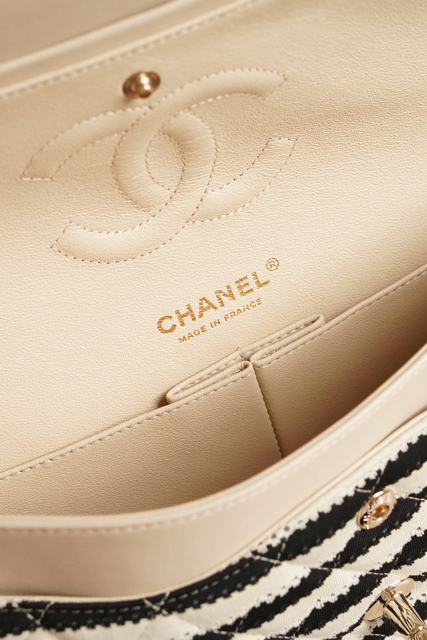 CHANEL CLASSIC COCO SAILOR MEDIUM DOUBLE FLAP | BLACK STRIPED