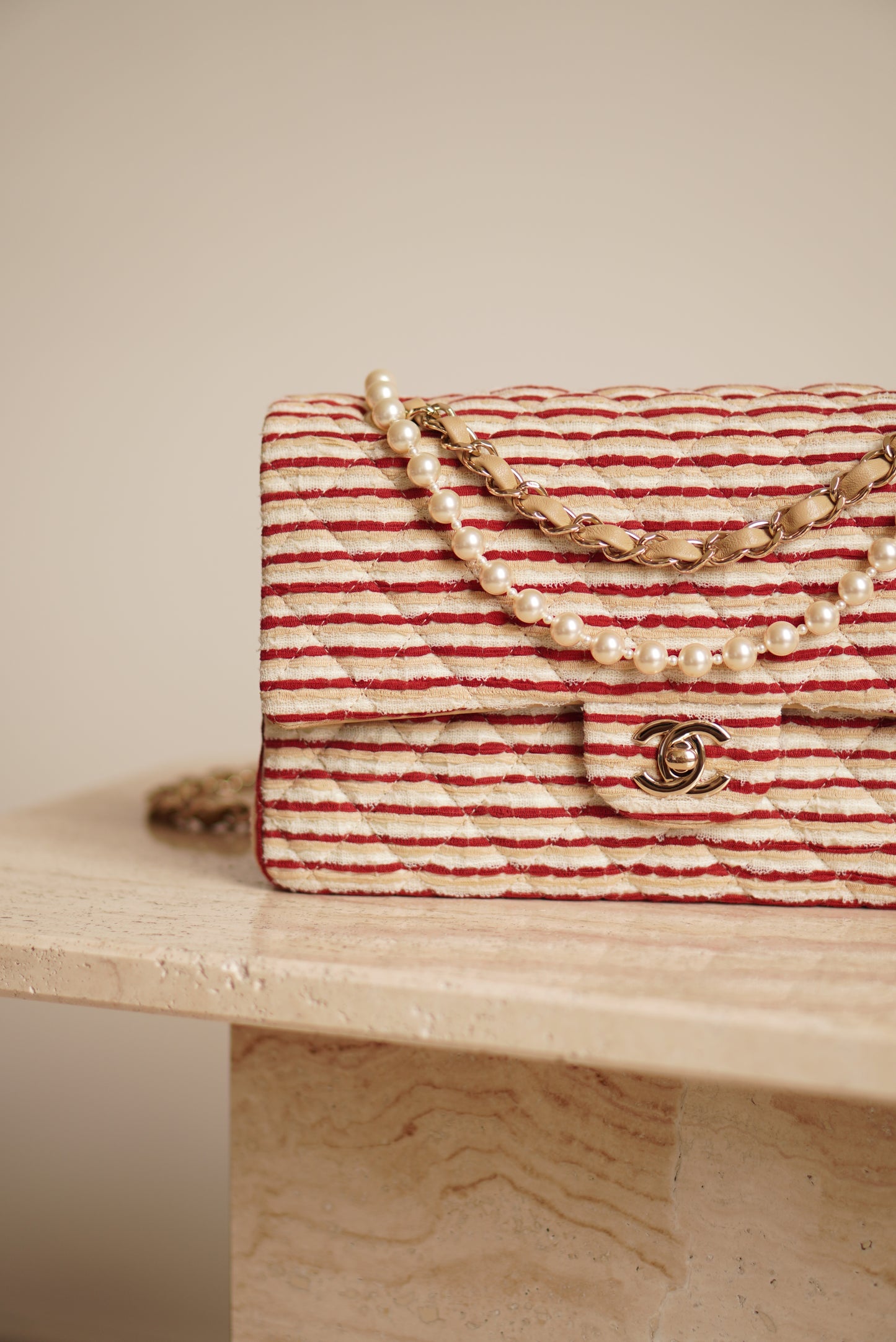 CHANEL CLASSIC COCO SAILOR MEDIUM DOUBLE FLAP | RED STRIPED