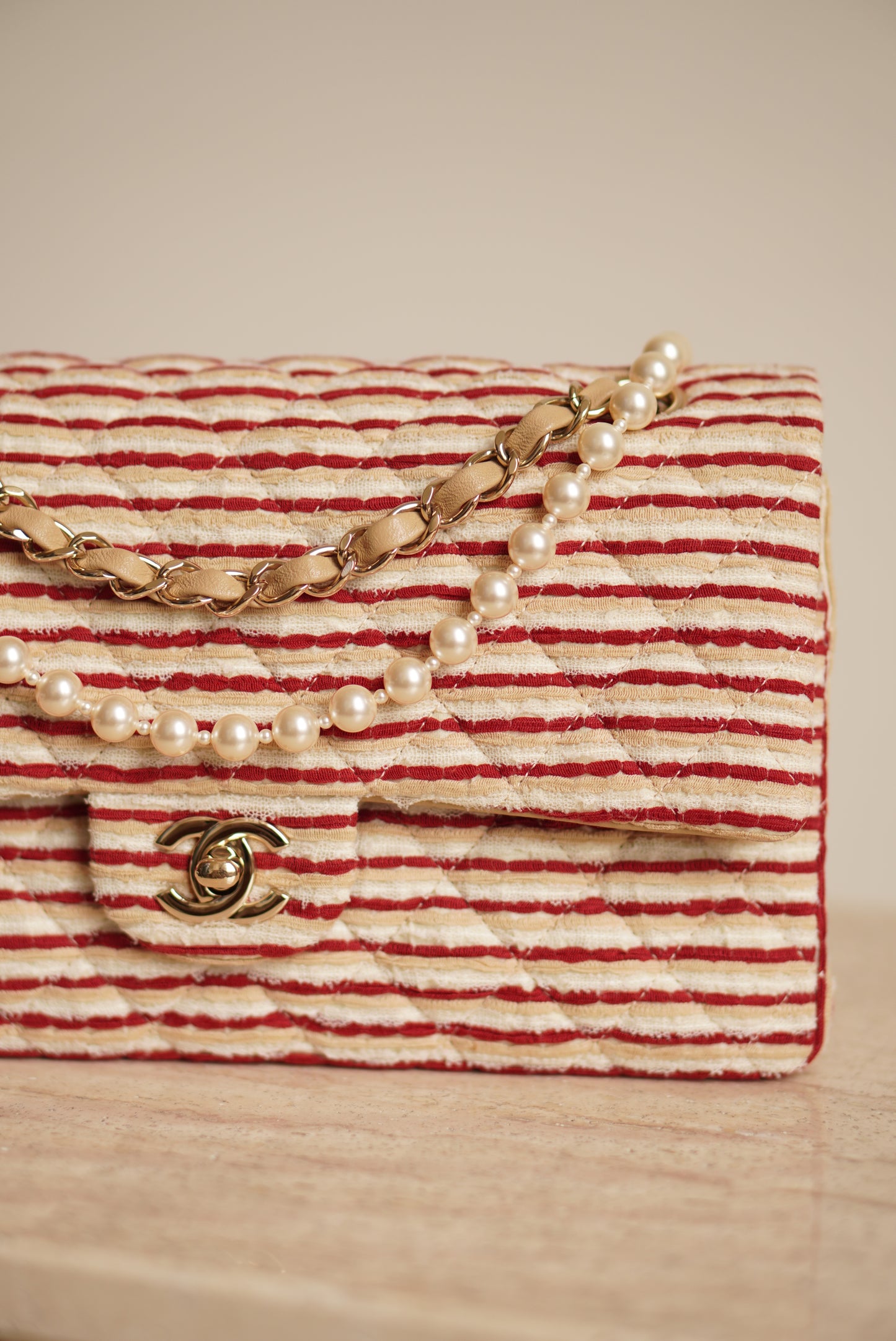 CHANEL CLASSIC COCO SAILOR MEDIUM DOUBLE FLAP | RED STRIPED