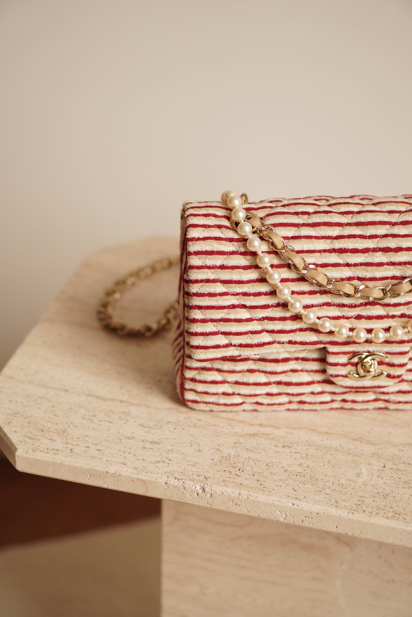 CHANEL CLASSIC COCO SAILOR MEDIUM DOUBLE FLAP | RED STRIPED