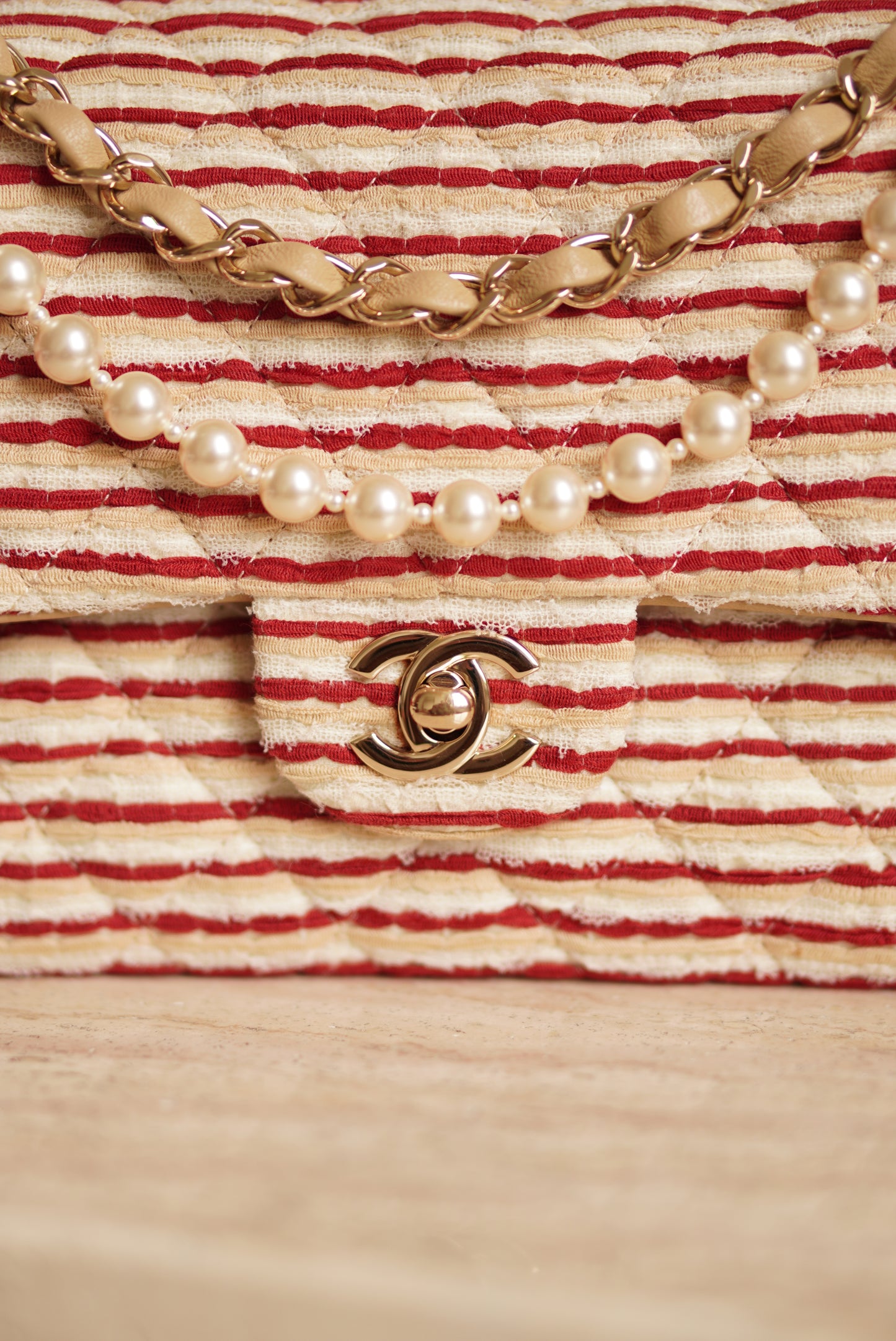 CHANEL CLASSIC COCO SAILOR MEDIUM DOUBLE FLAP | RED STRIPED