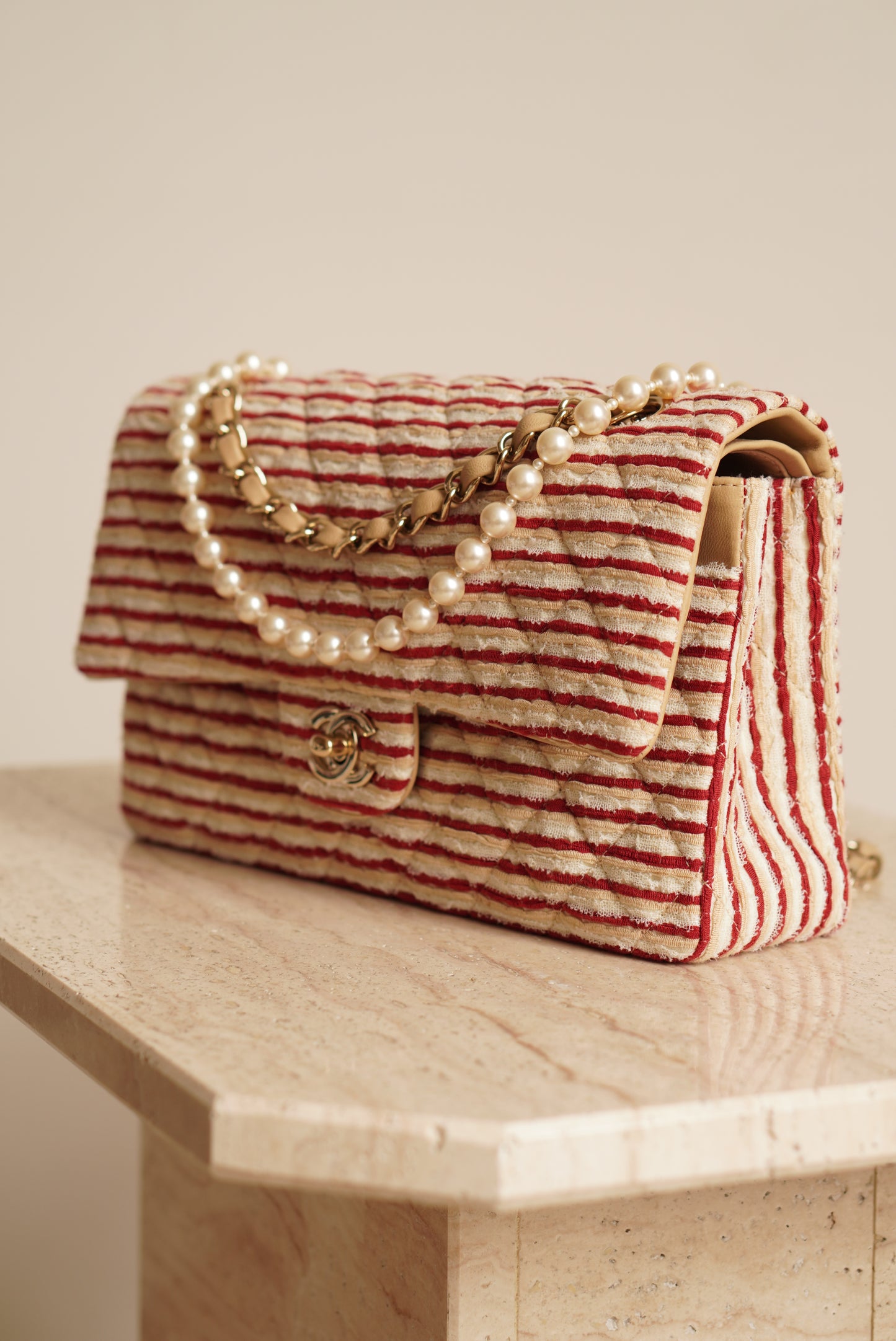 CHANEL CLASSIC COCO SAILOR MEDIUM DOUBLE FLAP | RED STRIPED
