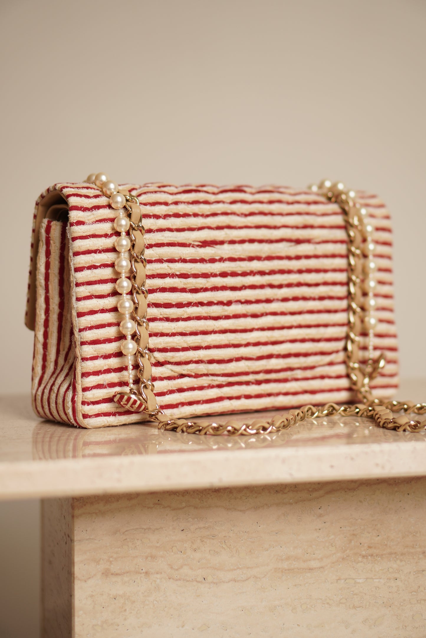 CHANEL CLASSIC COCO SAILOR MEDIUM DOUBLE FLAP | RED STRIPED