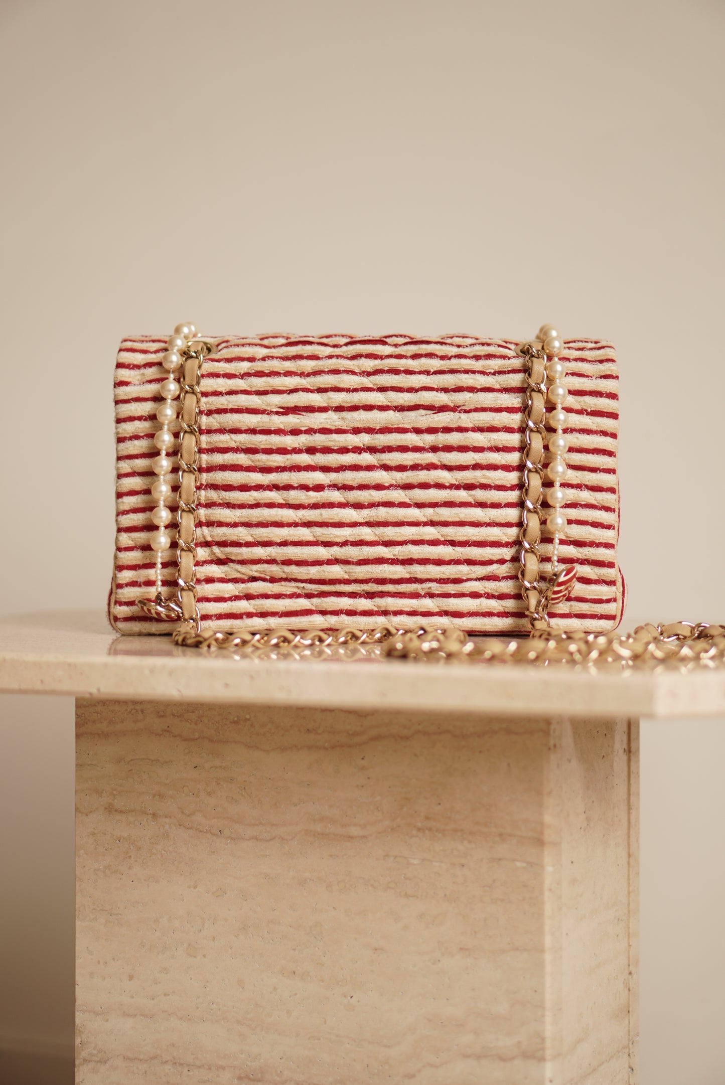 CHANEL CLASSIC COCO SAILOR MEDIUM DOUBLE FLAP | RED STRIPED