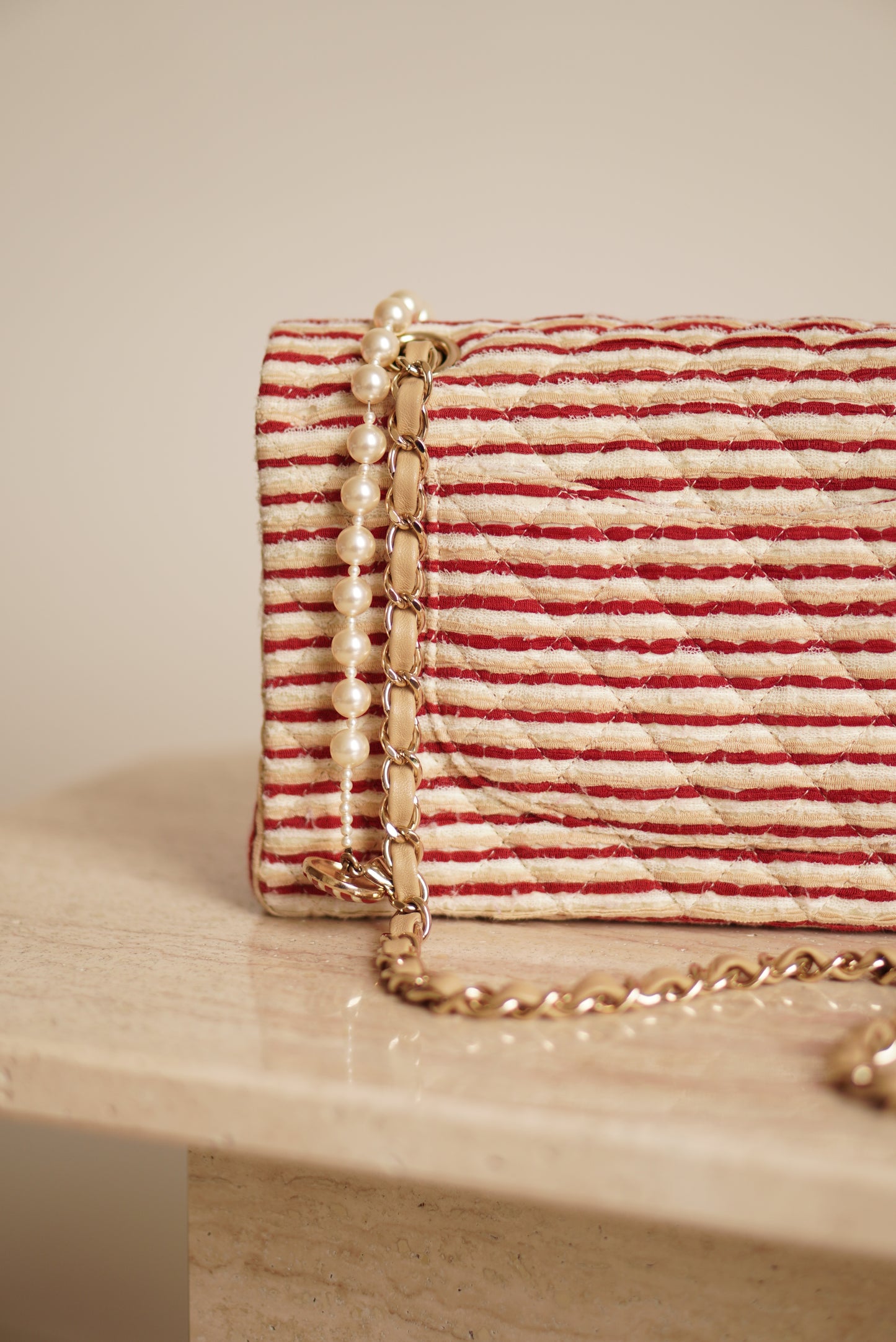 CHANEL CLASSIC COCO SAILOR MEDIUM DOUBLE FLAP | RED STRIPED