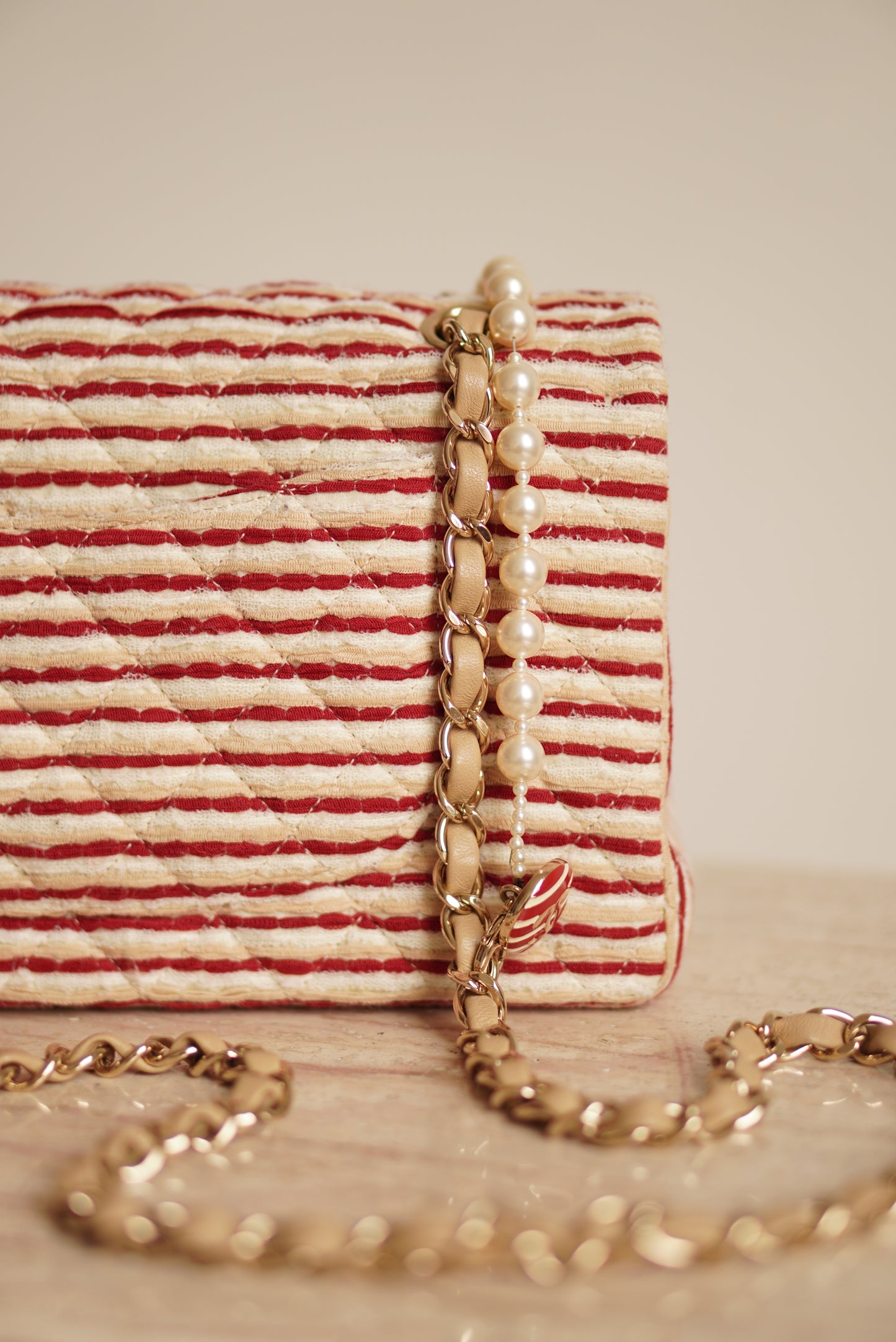 CHANEL CLASSIC COCO SAILOR MEDIUM DOUBLE FLAP | RED STRIPED