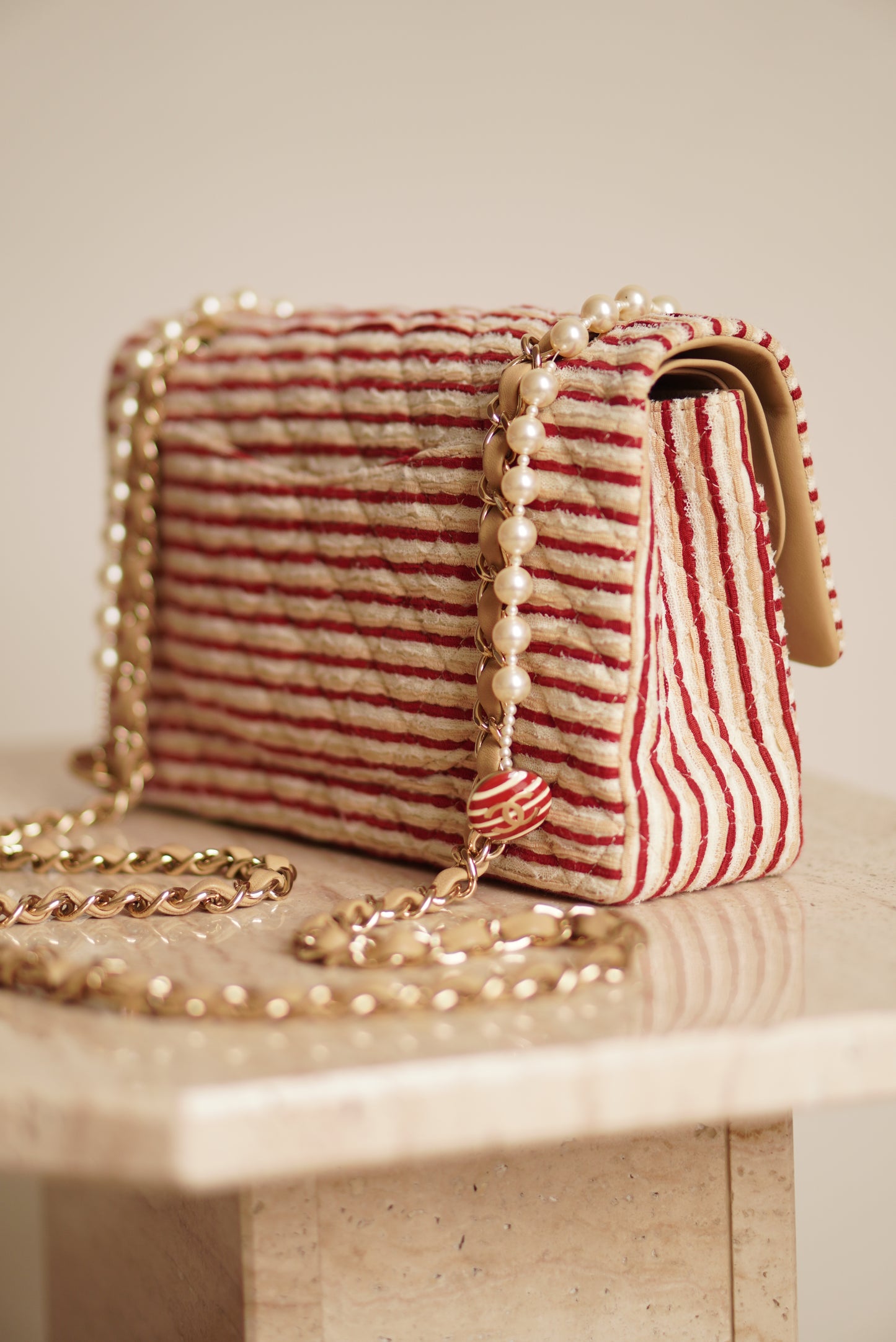 CHANEL CLASSIC COCO SAILOR MEDIUM DOUBLE FLAP | RED STRIPED