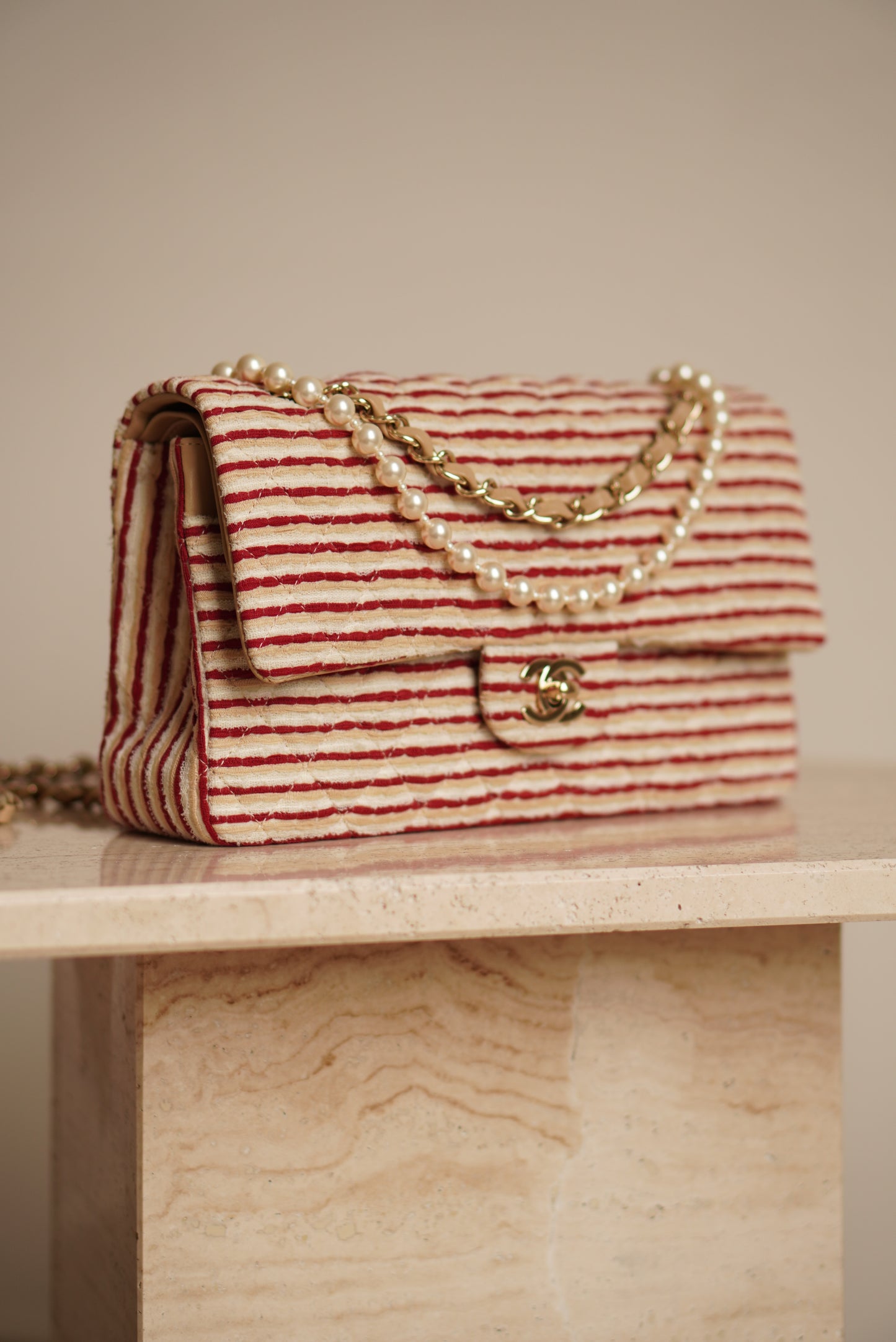 CHANEL CLASSIC COCO SAILOR MEDIUM DOUBLE FLAP | RED STRIPED