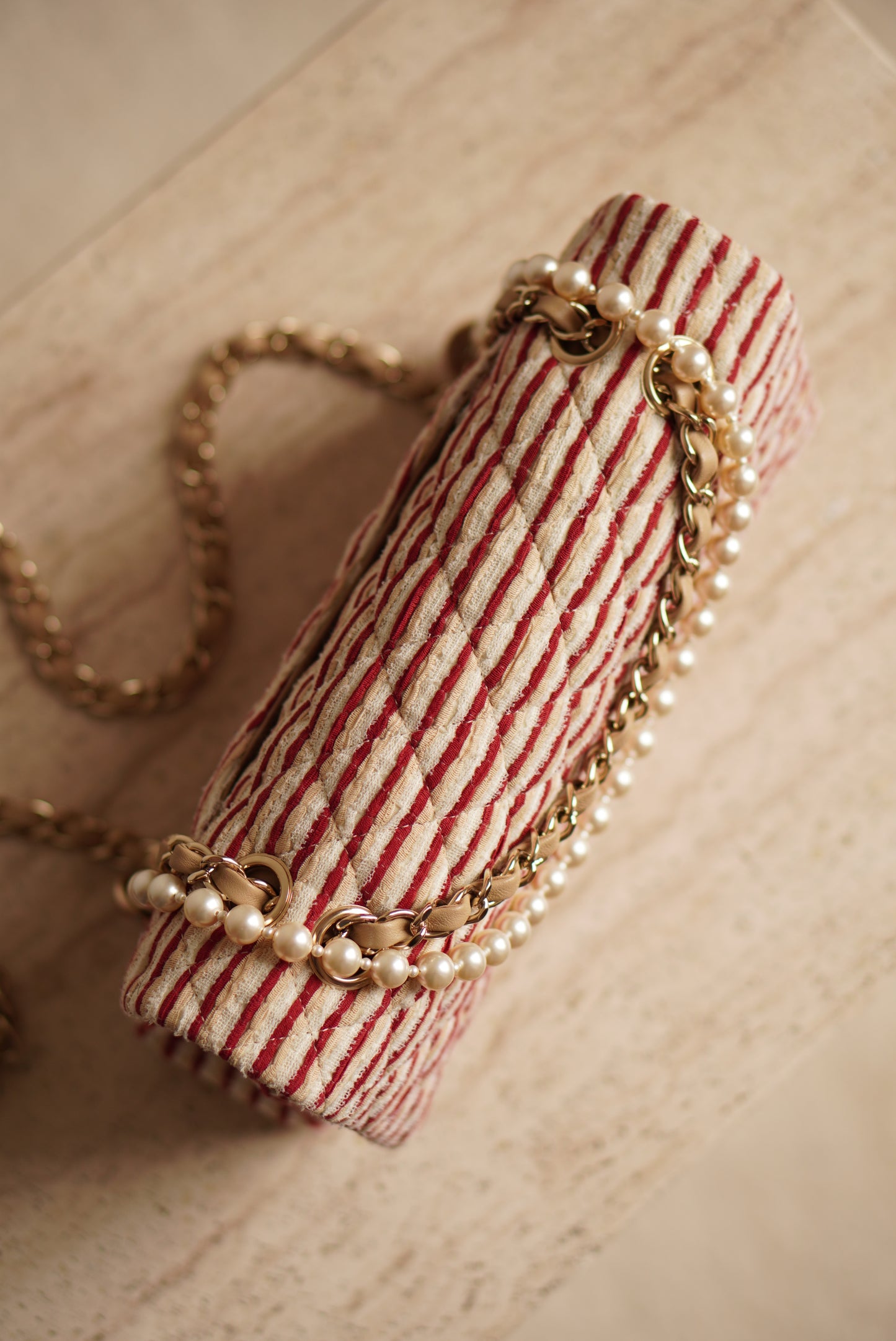 CHANEL CLASSIC COCO SAILOR MEDIUM DOUBLE FLAP | RED STRIPED