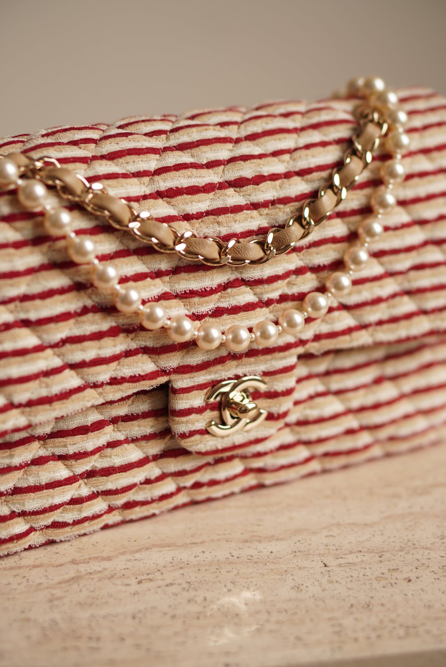 CHANEL CLASSIC COCO SAILOR MEDIUM DOUBLE FLAP | RED STRIPED