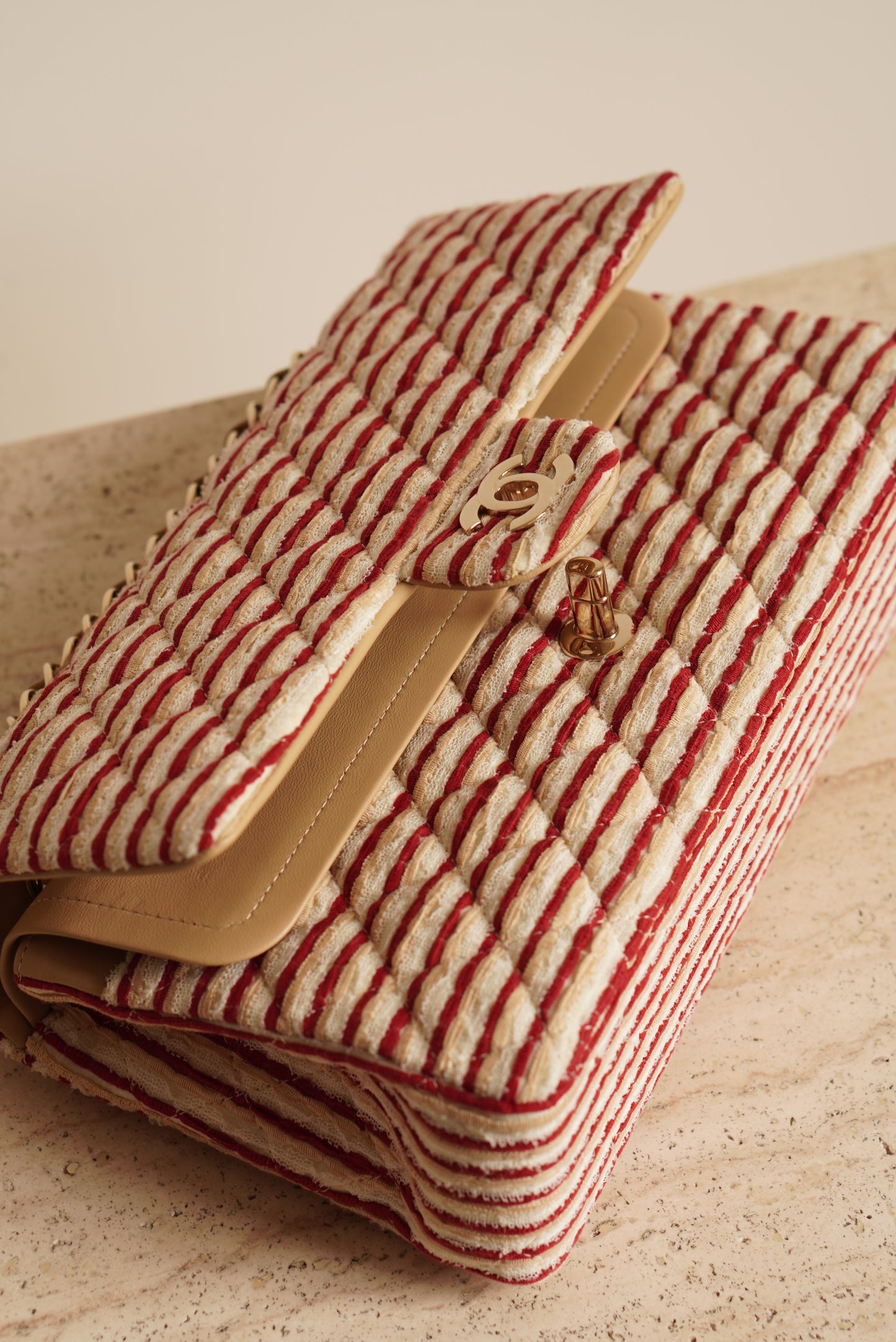 CHANEL CLASSIC COCO SAILOR MEDIUM DOUBLE FLAP | RED STRIPED