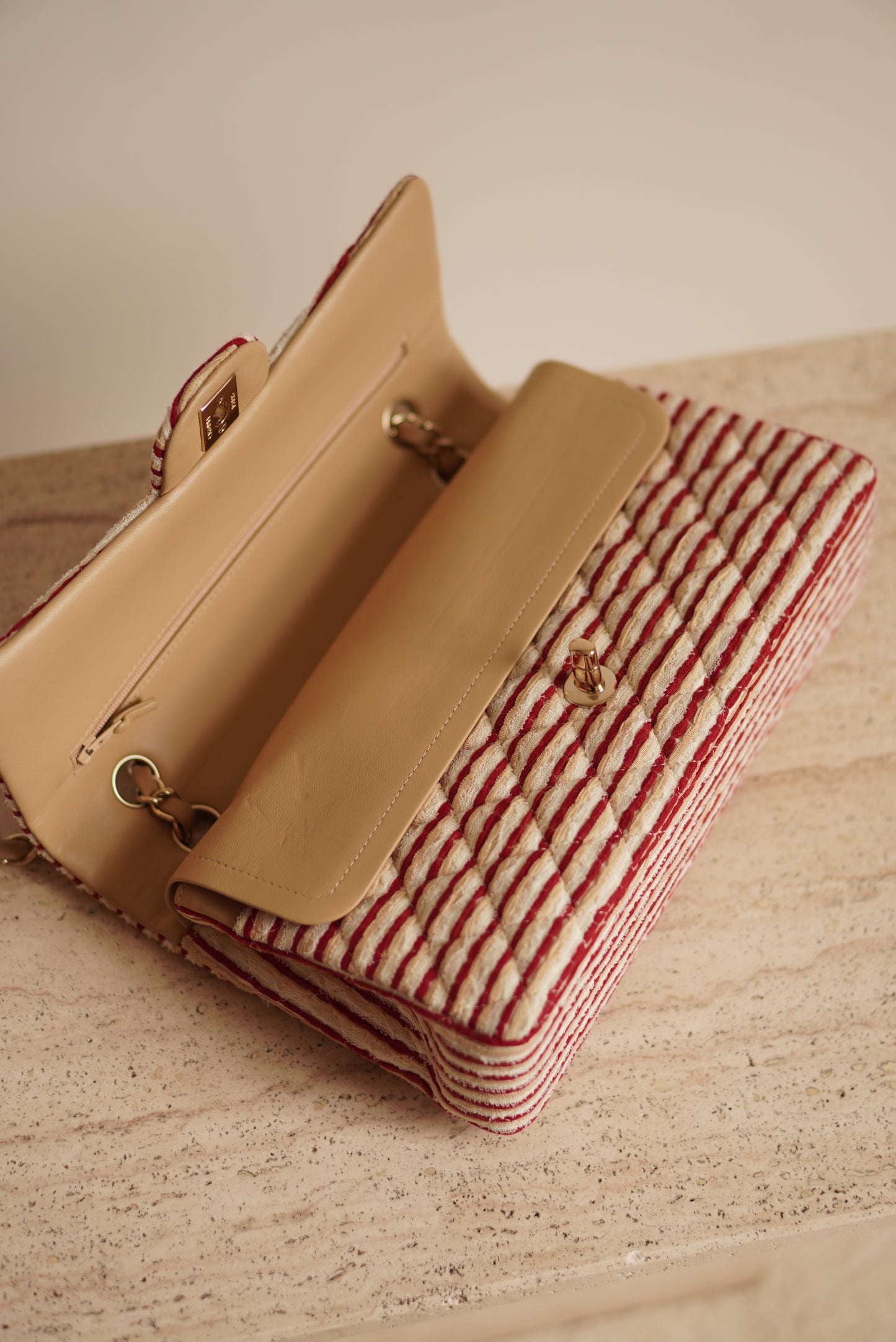 CHANEL CLASSIC COCO SAILOR MEDIUM DOUBLE FLAP | RED STRIPED