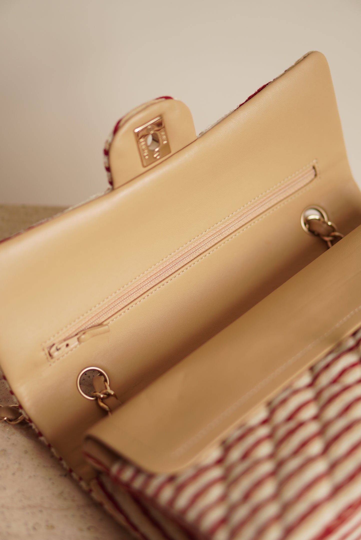 CHANEL CLASSIC COCO SAILOR MEDIUM DOUBLE FLAP | RED STRIPED