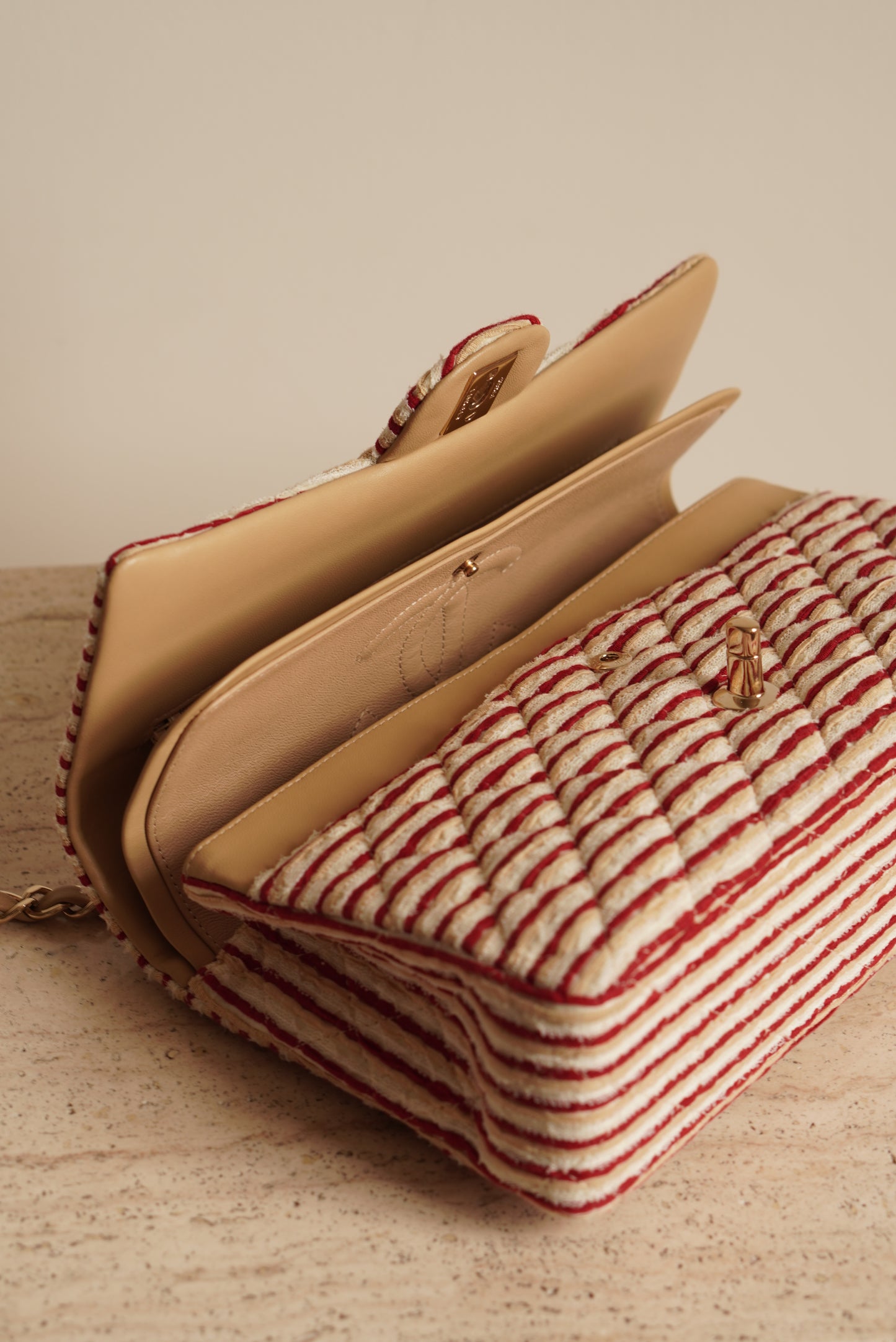 CHANEL CLASSIC COCO SAILOR MEDIUM DOUBLE FLAP | RED STRIPED