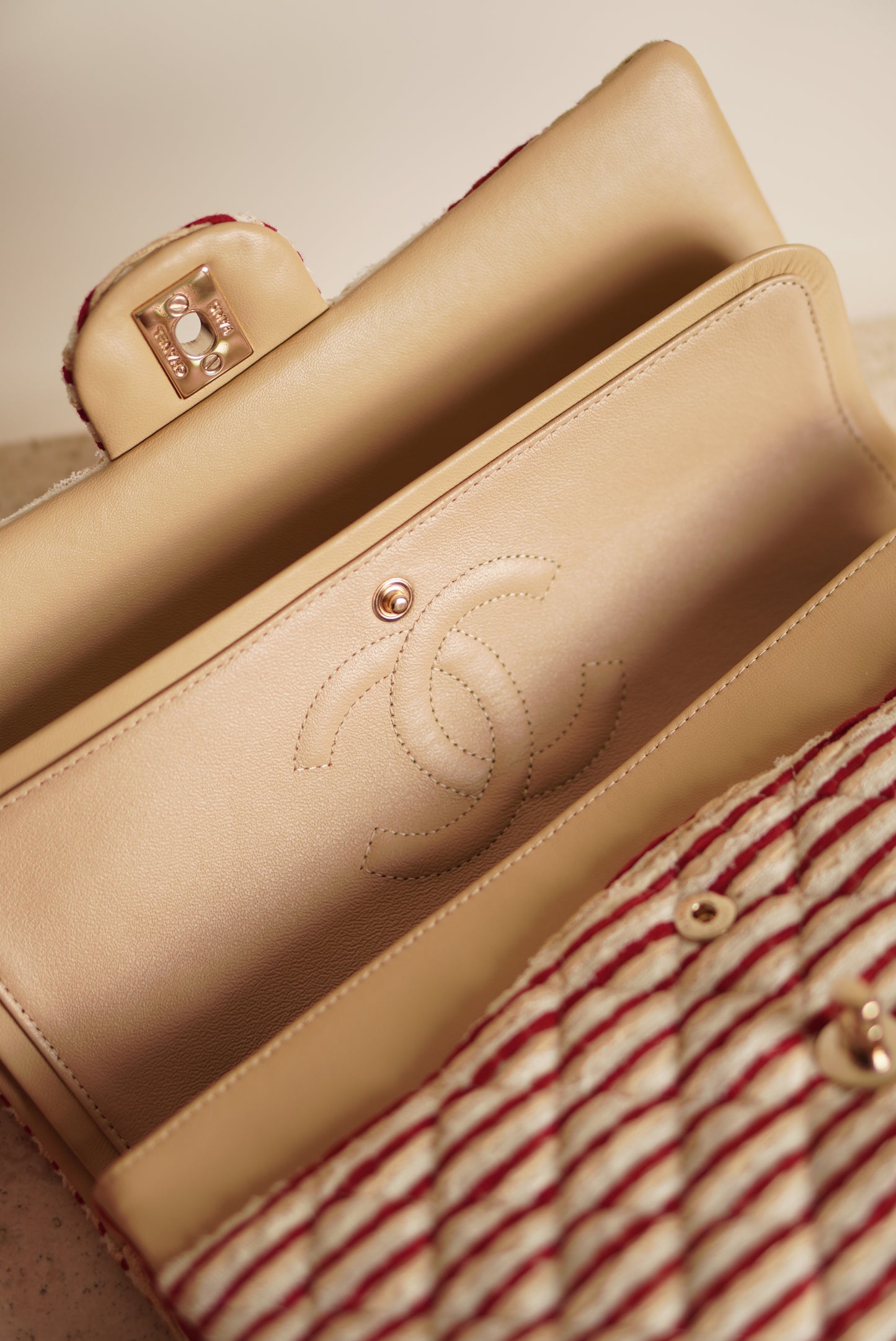 CHANEL CLASSIC COCO SAILOR MEDIUM DOUBLE FLAP | RED STRIPED