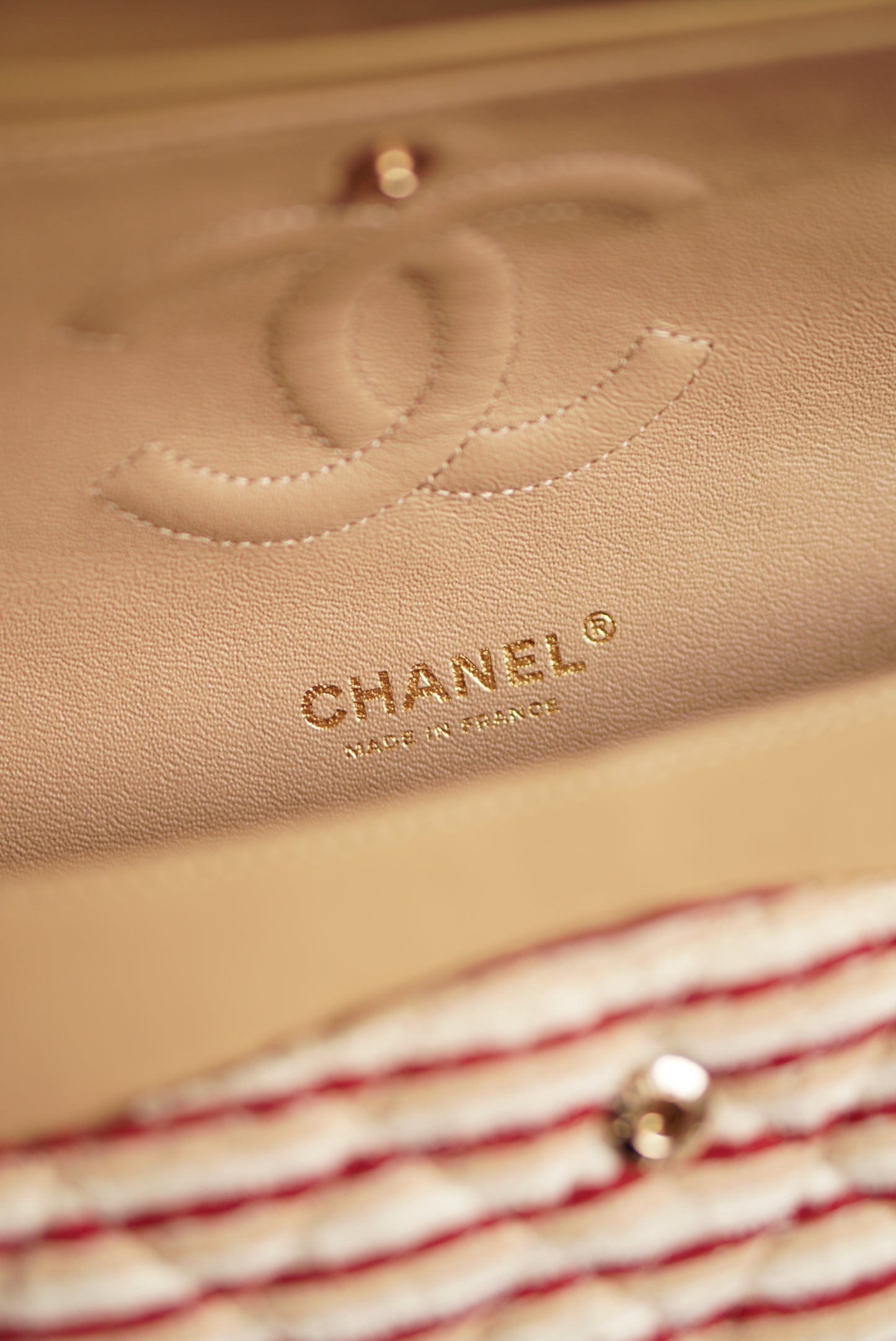 CHANEL CLASSIC COCO SAILOR MEDIUM DOUBLE FLAP | RED STRIPED