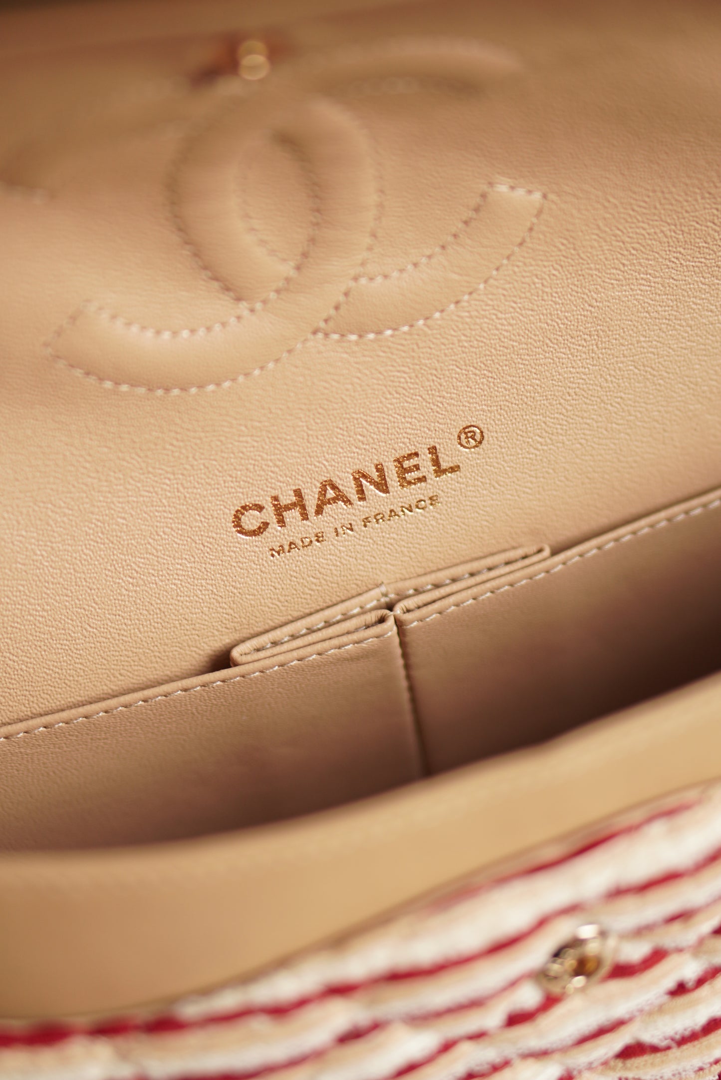 CHANEL CLASSIC COCO SAILOR MEDIUM DOUBLE FLAP | RED STRIPED