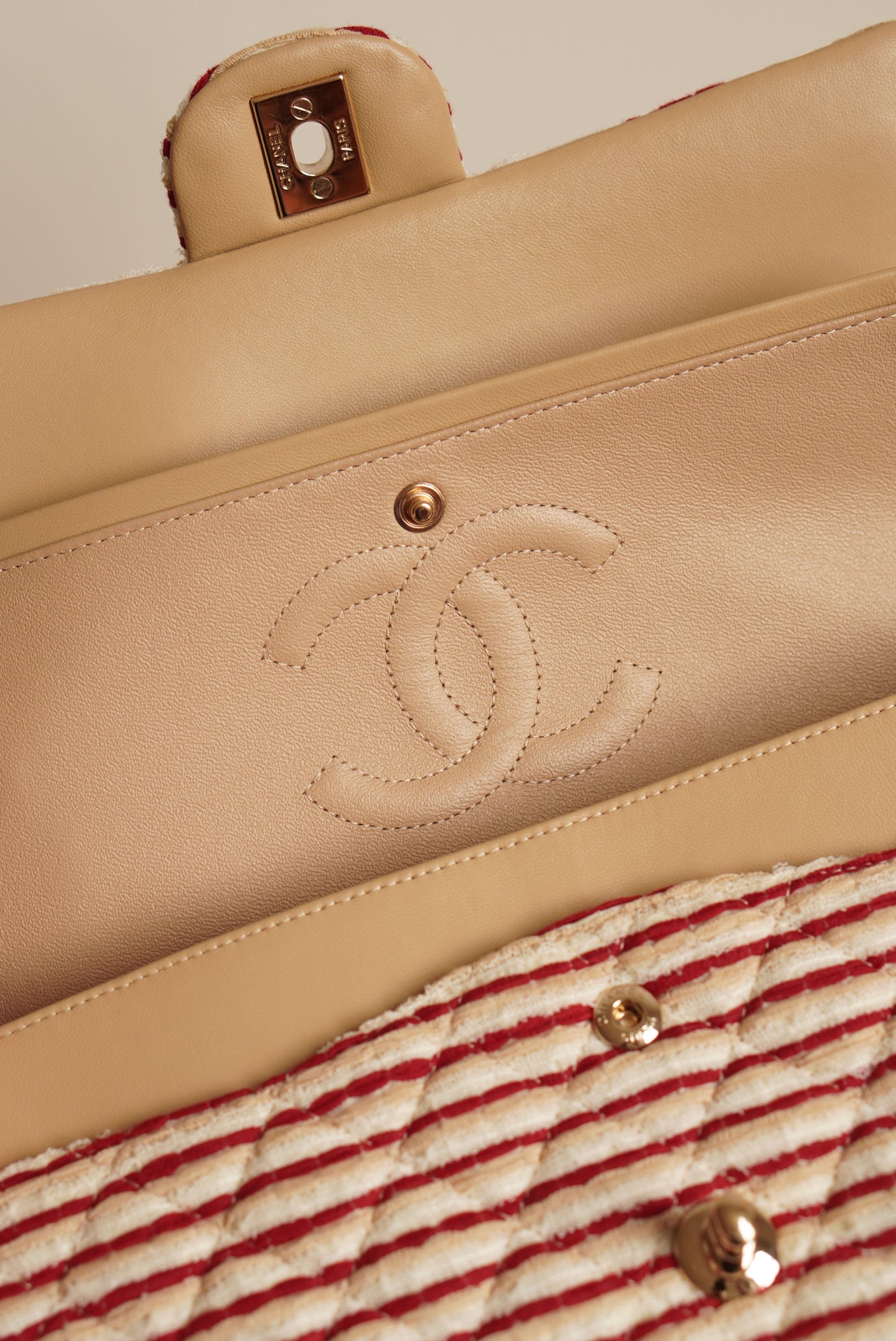 CHANEL CLASSIC COCO SAILOR MEDIUM DOUBLE FLAP | RED STRIPED