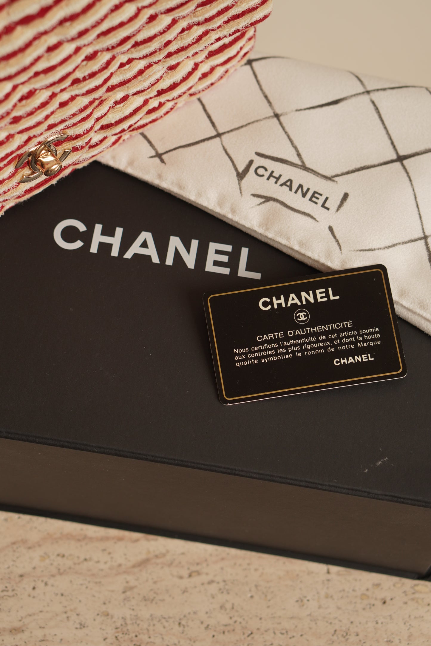 CHANEL CLASSIC COCO SAILOR MEDIUM DOUBLE FLAP | RED STRIPED