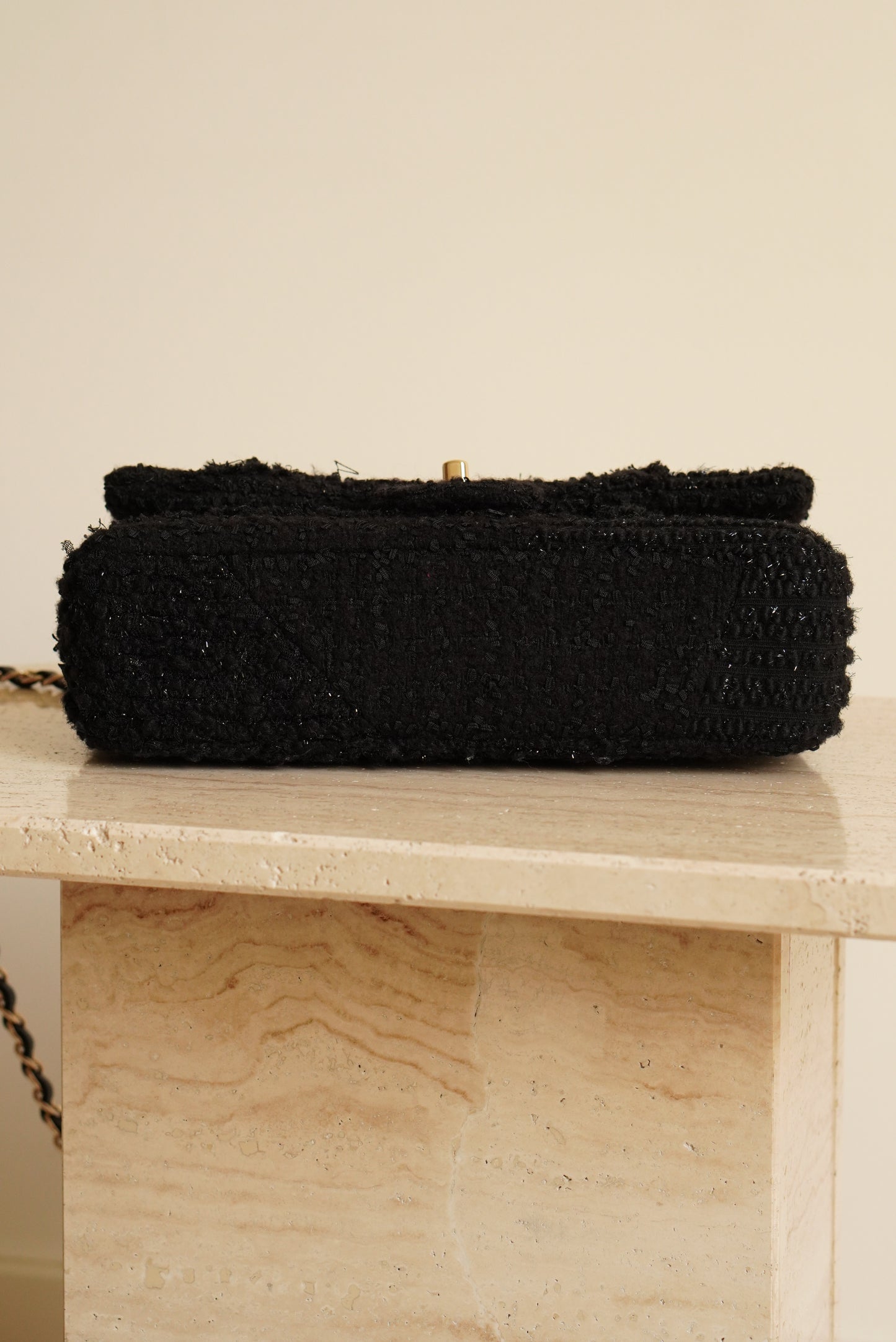 CHANEL CLASSIC MEDIUM DOUBLE FLAP | BLACK TWEED PATCHWORK