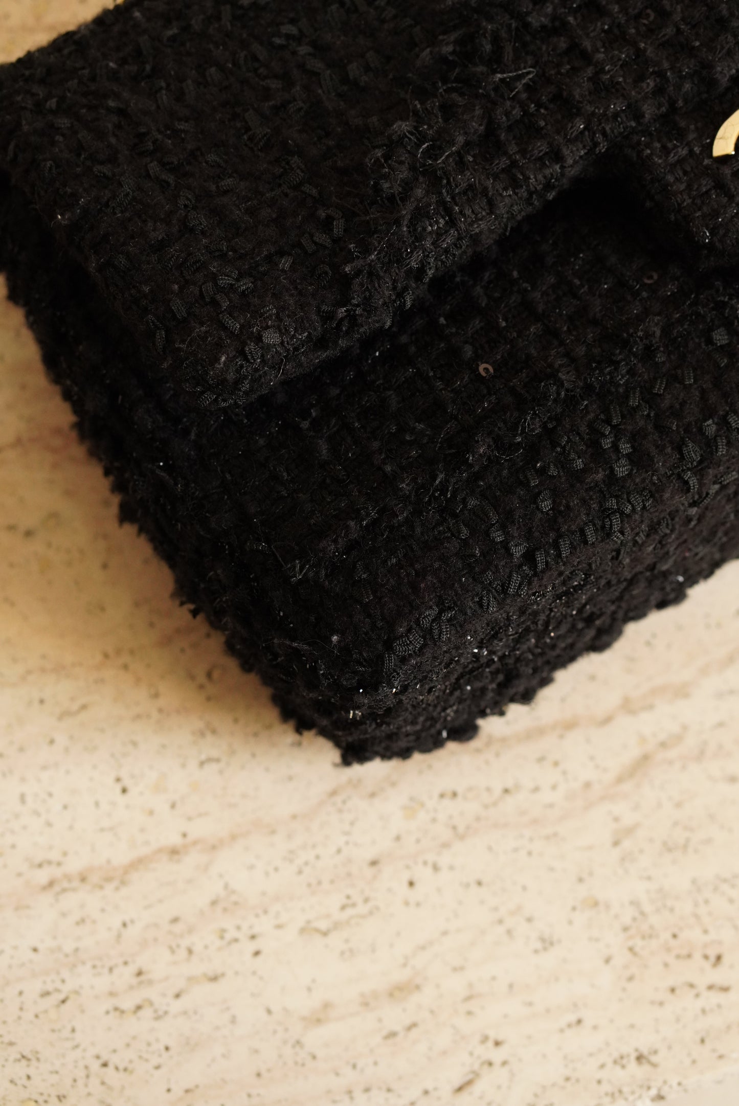 CHANEL CLASSIC MEDIUM DOUBLE FLAP | BLACK TWEED PATCHWORK