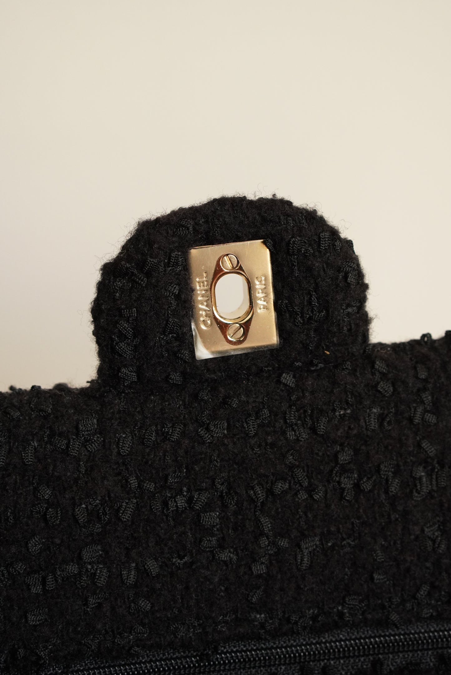 CHANEL CLASSIC MEDIUM DOUBLE FLAP | BLACK TWEED PATCHWORK
