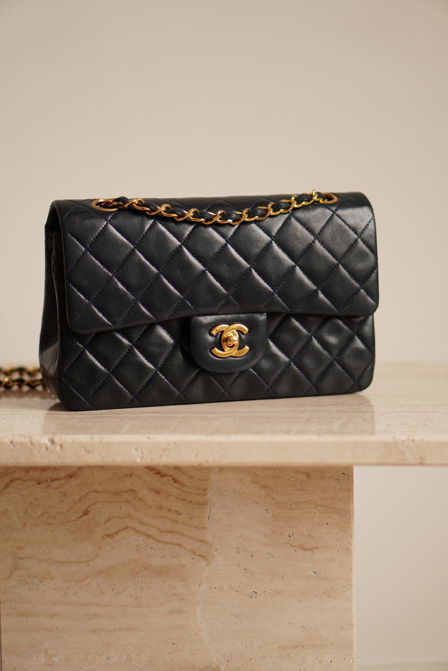 CHANEL CLASSIC SMALL DOUBLE FLAP | NAVY BLUE