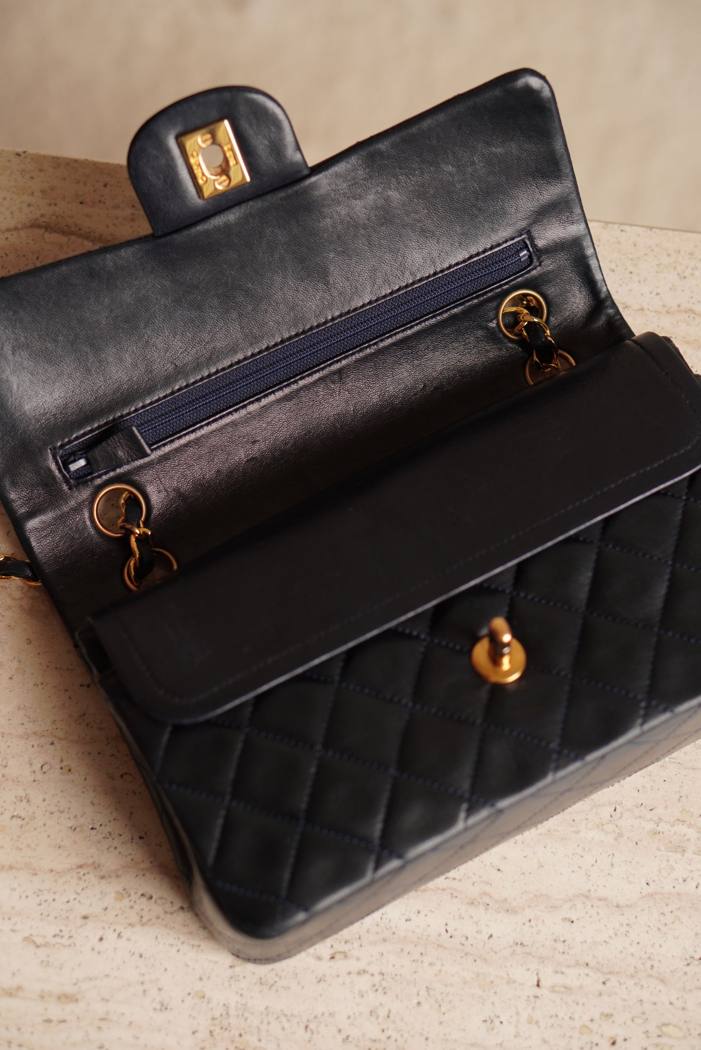 CHANEL CLASSIC SMALL DOUBLE FLAP | NAVY BLUE