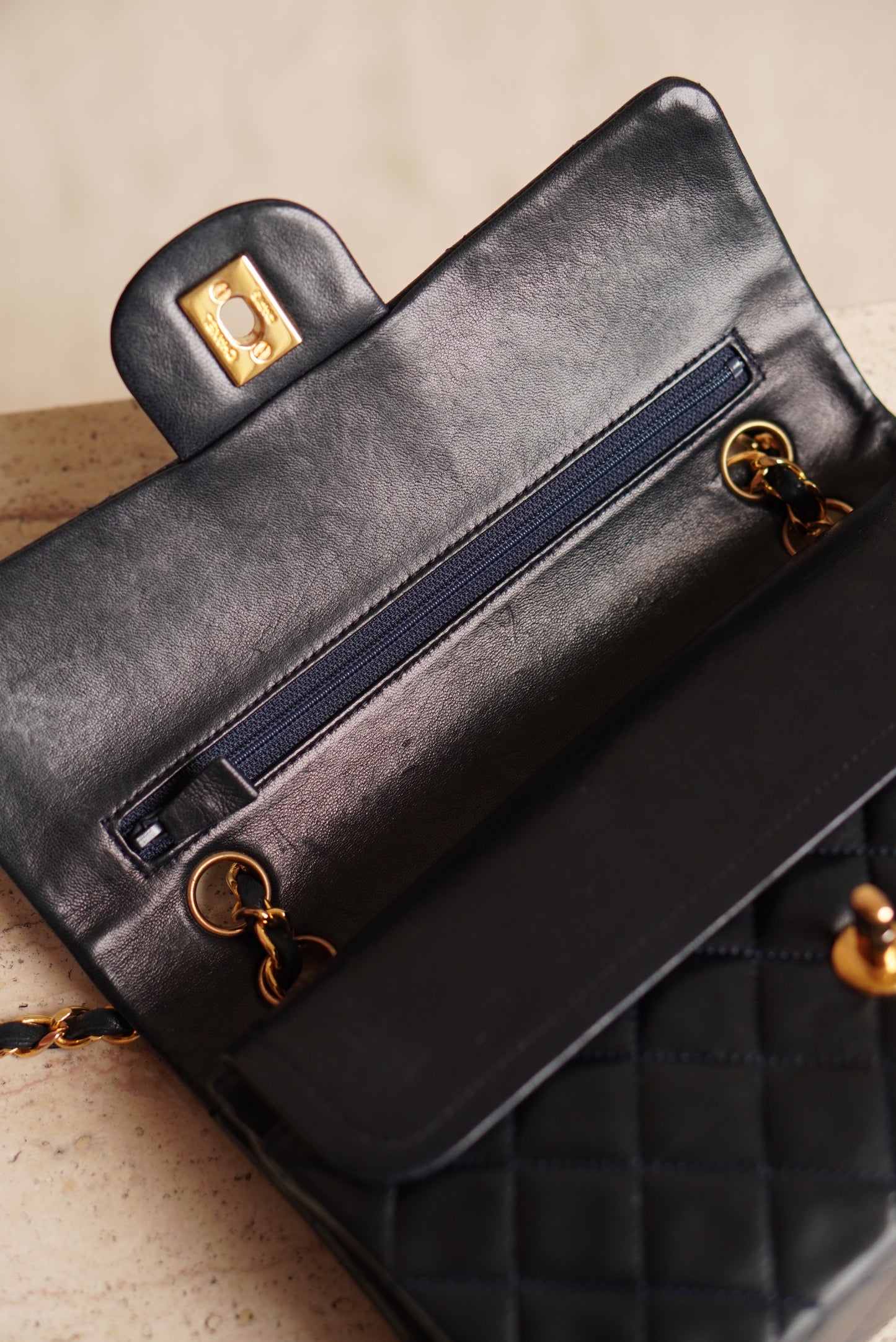 CHANEL CLASSIC SMALL DOUBLE FLAP | NAVY BLUE