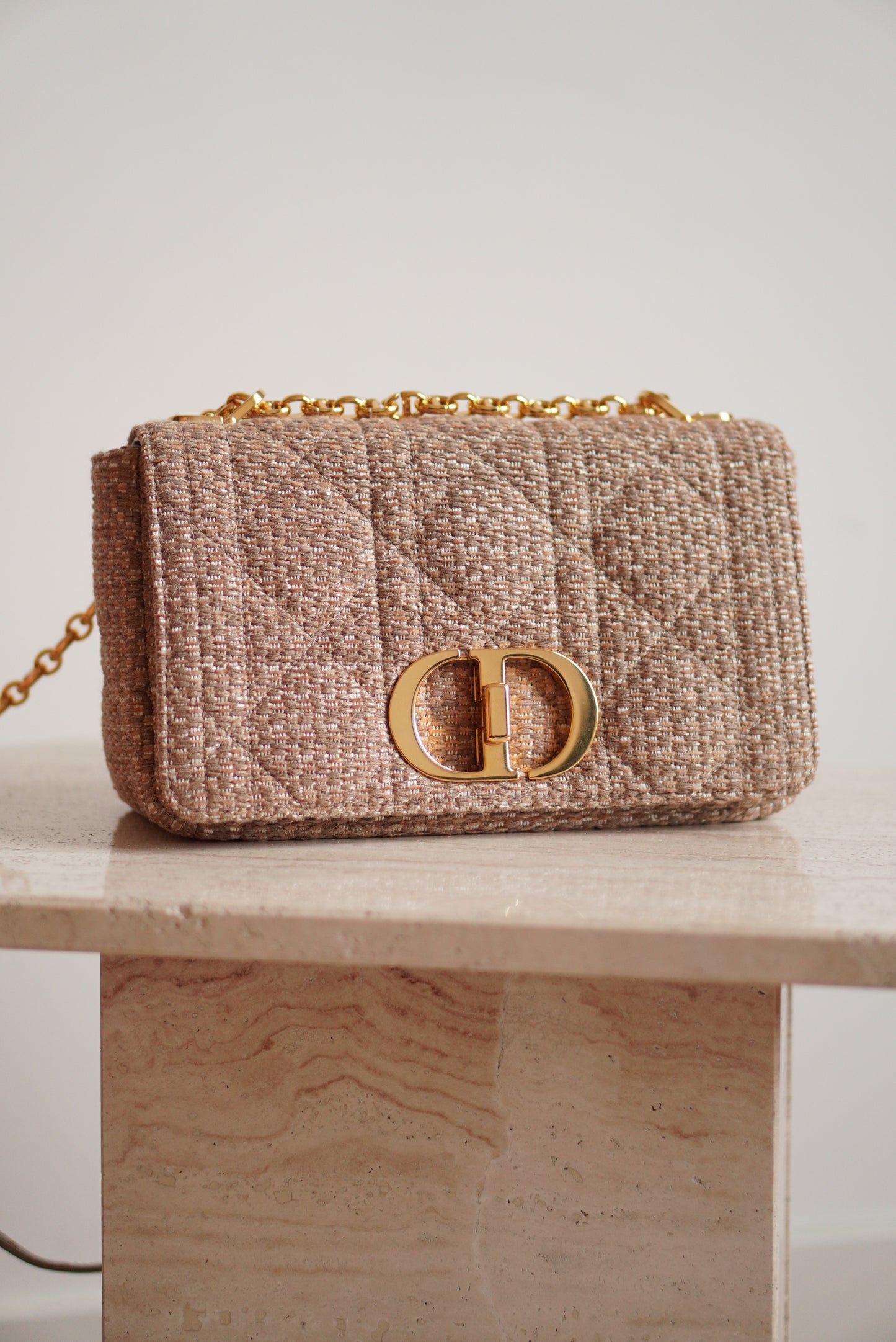 DIOR CARO MEDIUM TWEED | BEIGE