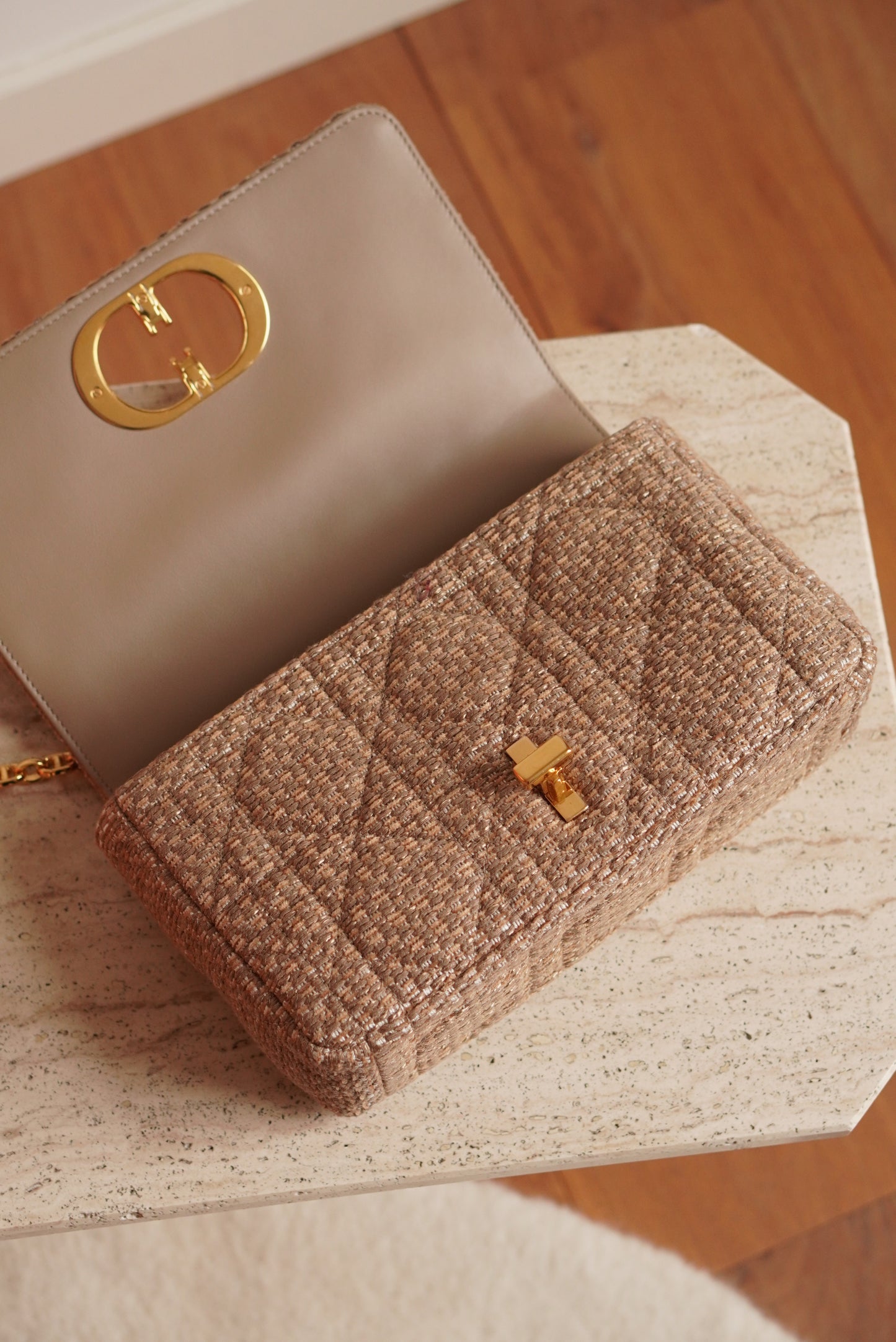 DIOR CARO MEDIUM TWEED | BEIGE
